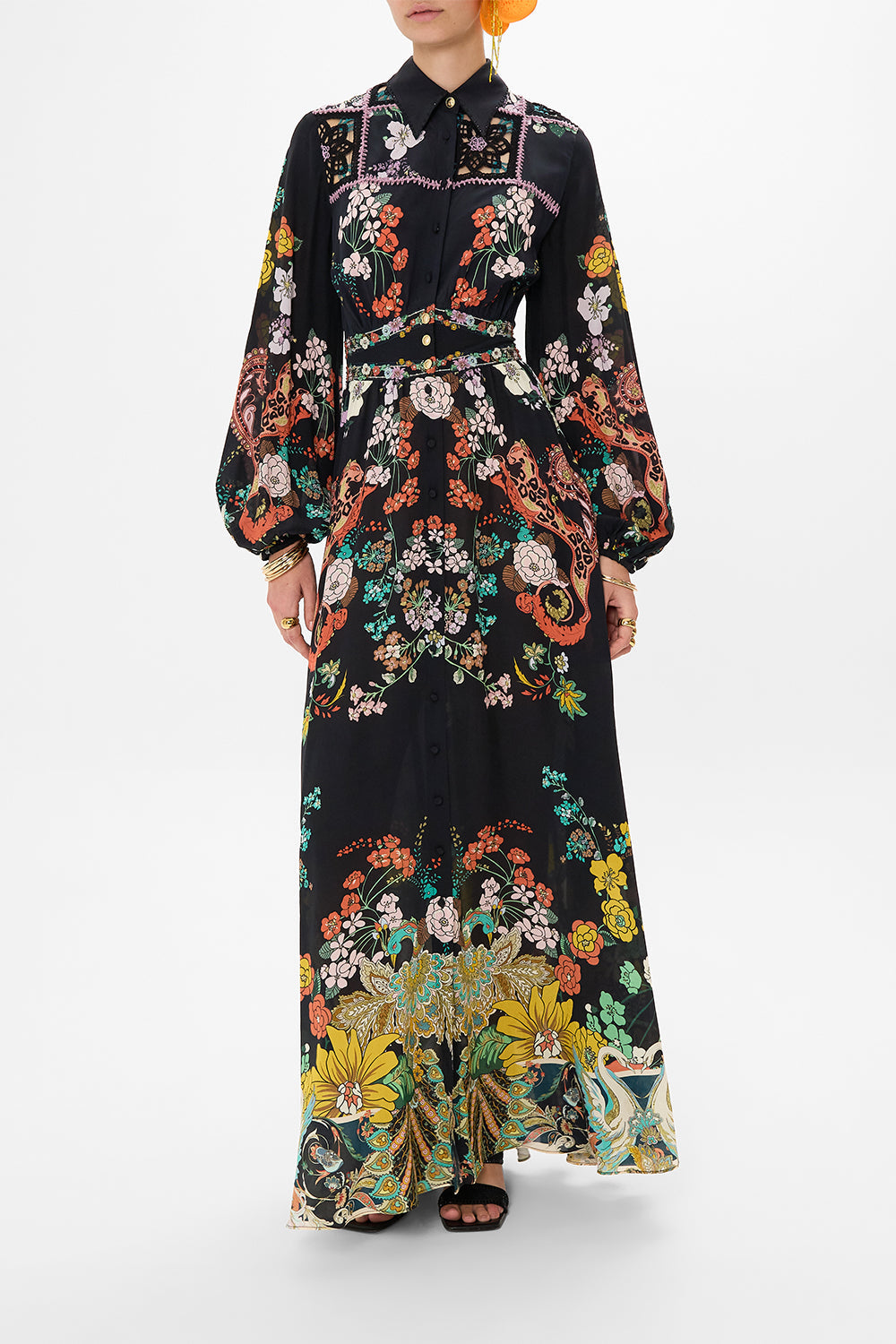 green emerald velvet dress Hemant & Nandita Navi Long Shirt Dress With Buckle Belt main image 0