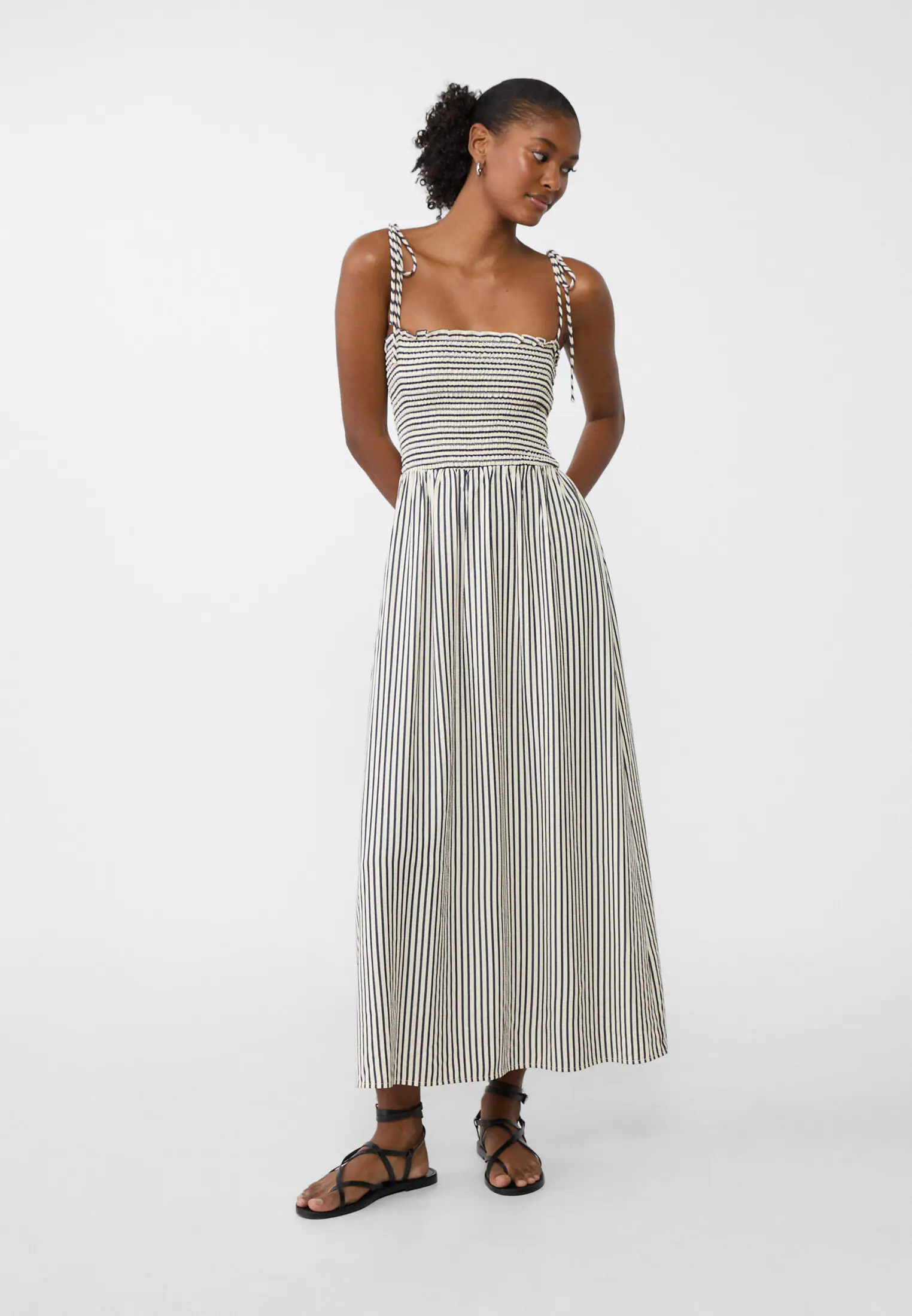 Vestidos Enterizos Vestido Gris Cuadros Stradivarius Vestido