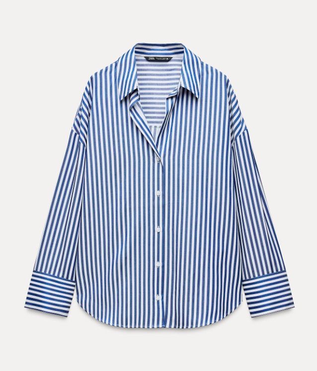 Camisa Popelin Camisa Rayas Azul Zara Camisas Básicas De Rayas De