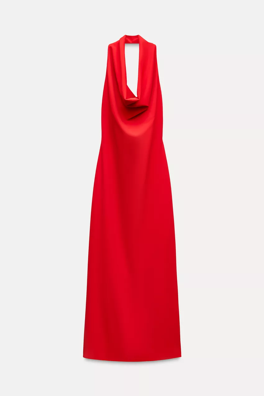 Cuello Halter Zara Vestido Rojo Mujer VESTIDO LARGO HALTER ZW