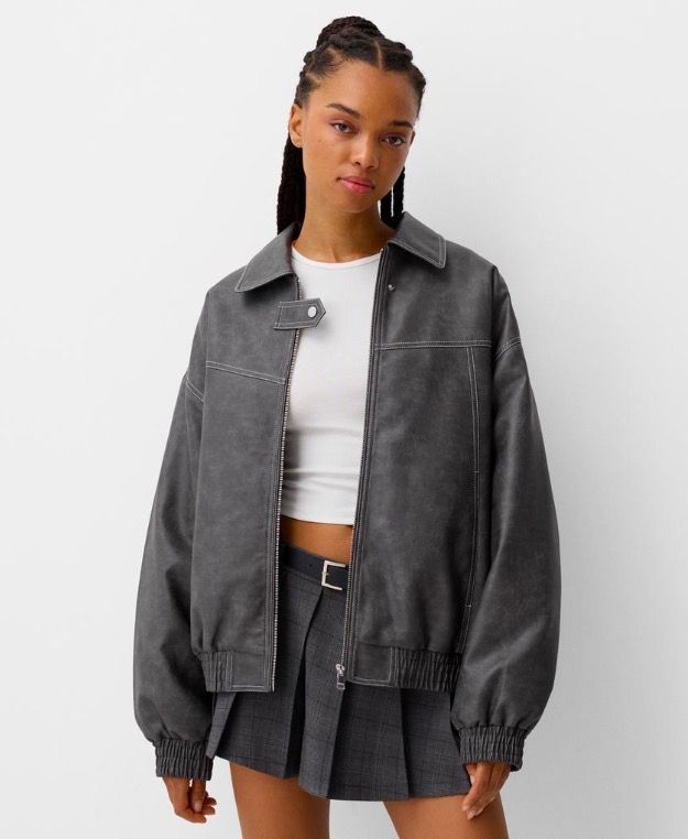 Cazadora Biker Oversize Bershka Chamarra Piel Oversize Bershka