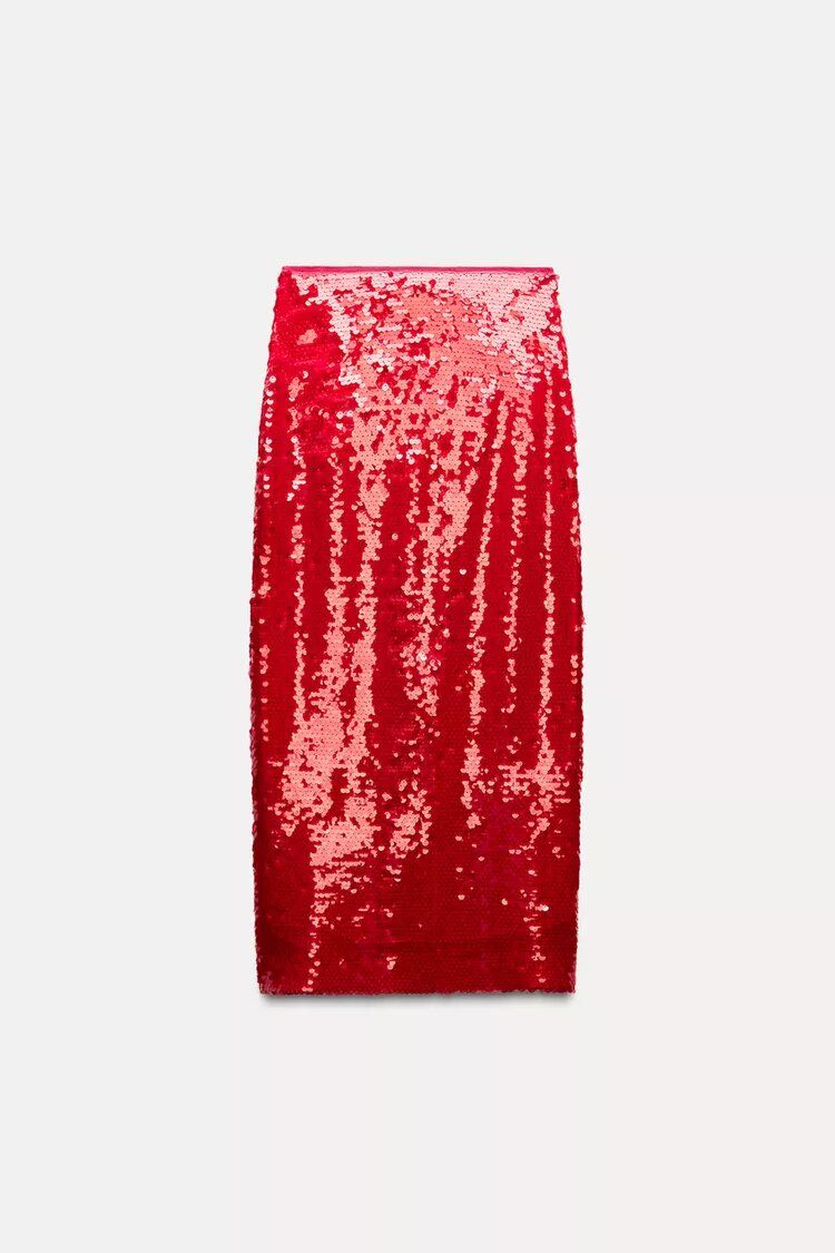 Falda Midi Lentejuelas Roja Zara Falda Roja Lentejuelas Zara