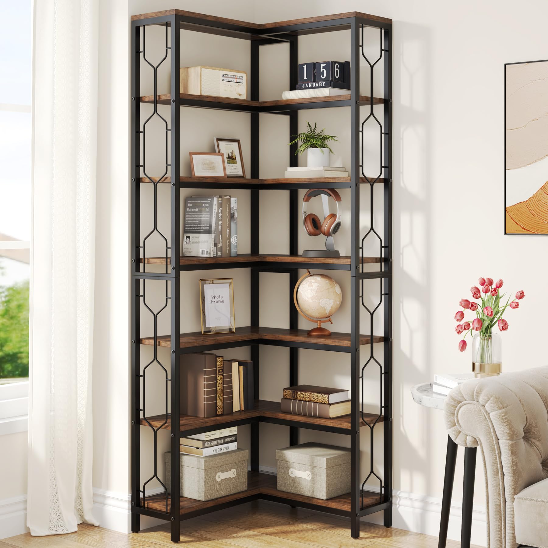 Libreria, libreria a 6 ripiani con ante e cassetti libreria dal