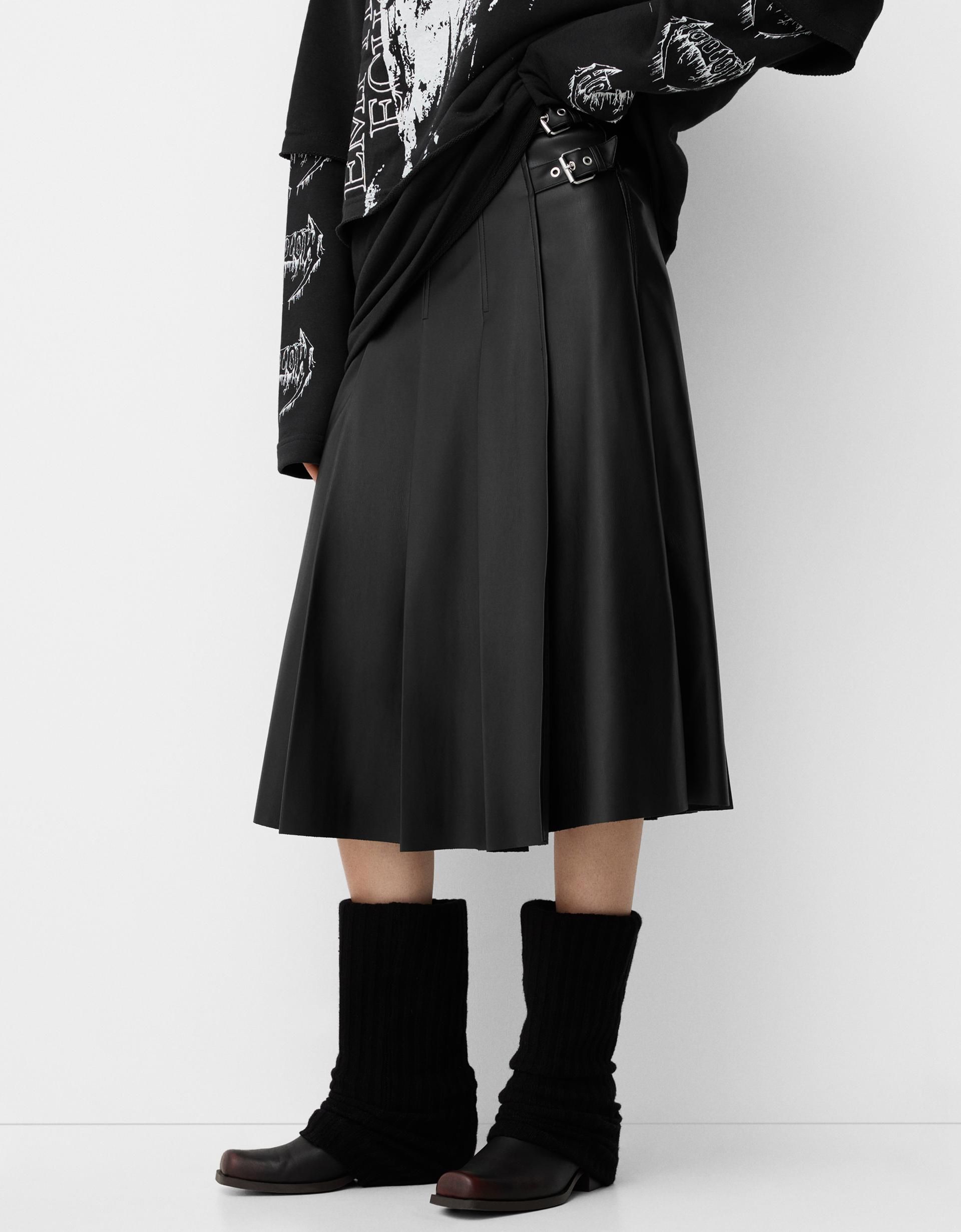 Combinar Falda Midi Falda Tablas Mujer Faldas Largas Efecto Piel