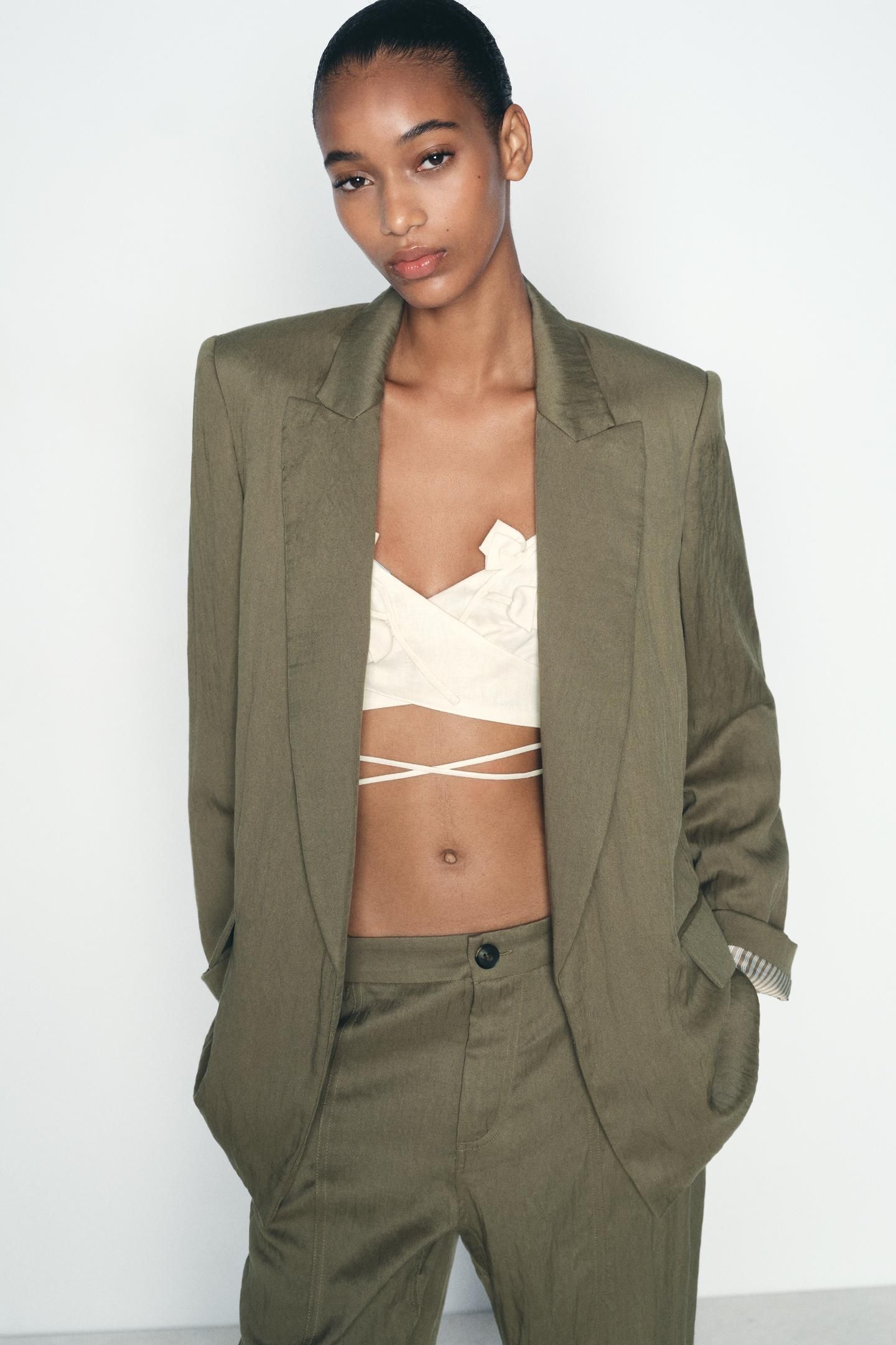 lino traje verde mango mujer