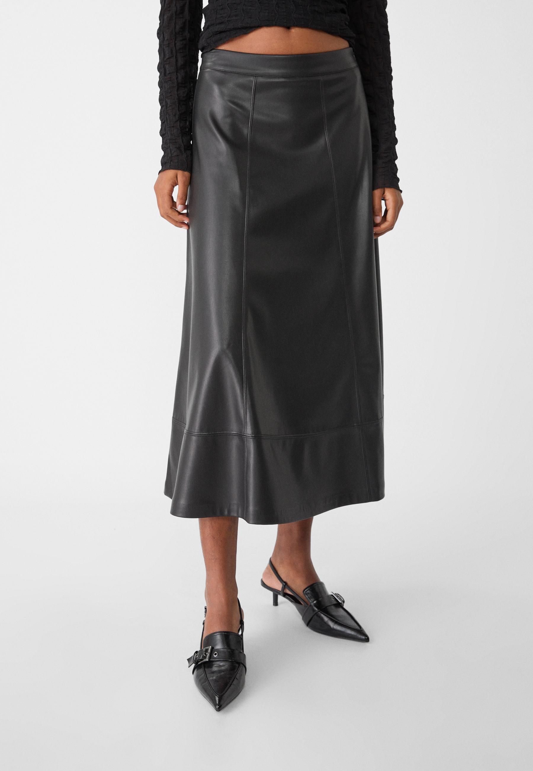 Efecto Piel Falda Midi Recta Chaquetas Y Jerséis De Punto De Zara