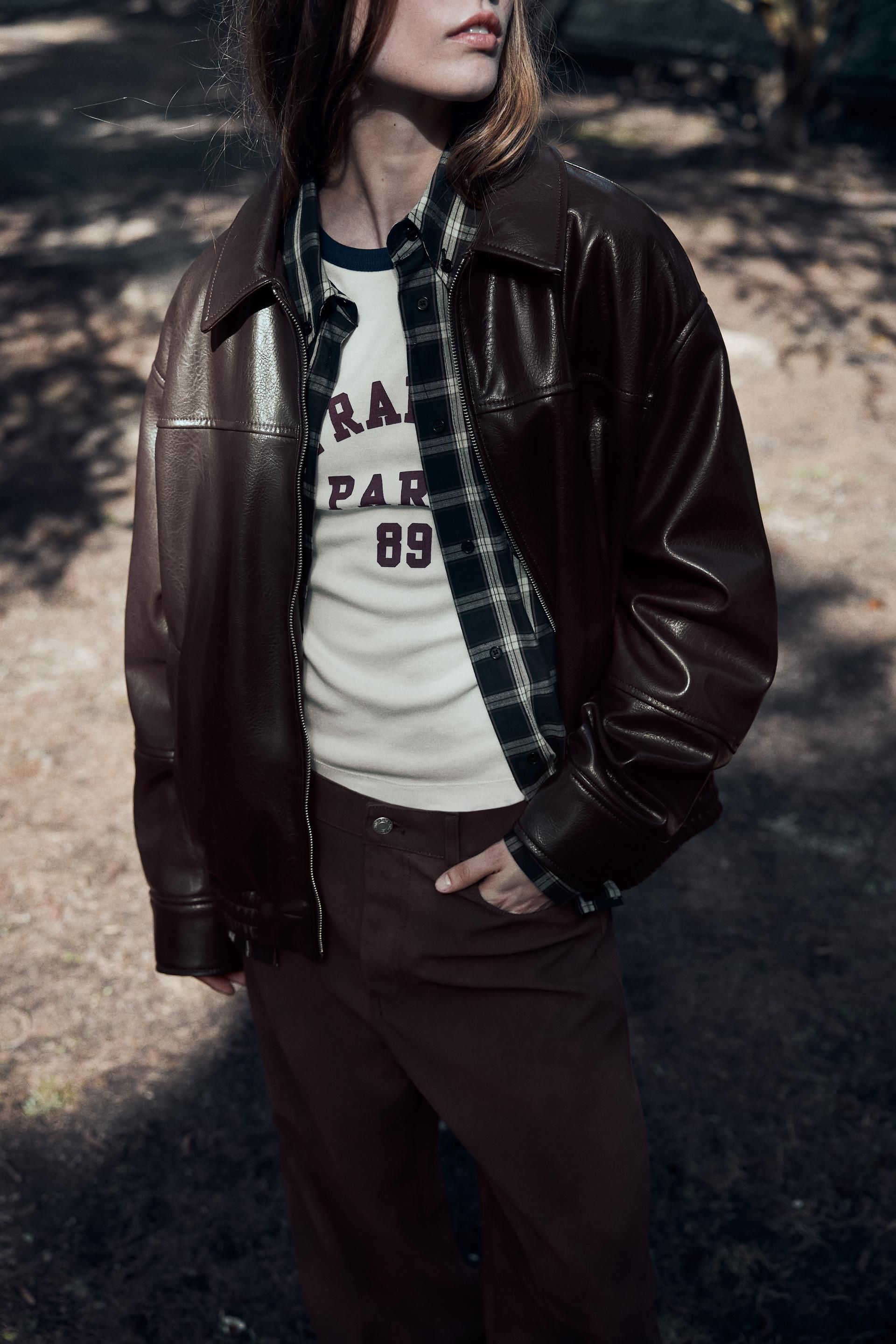 Cazadora Acolchada Chaqueta Bomber ZARA Cuero Oversized Mujer