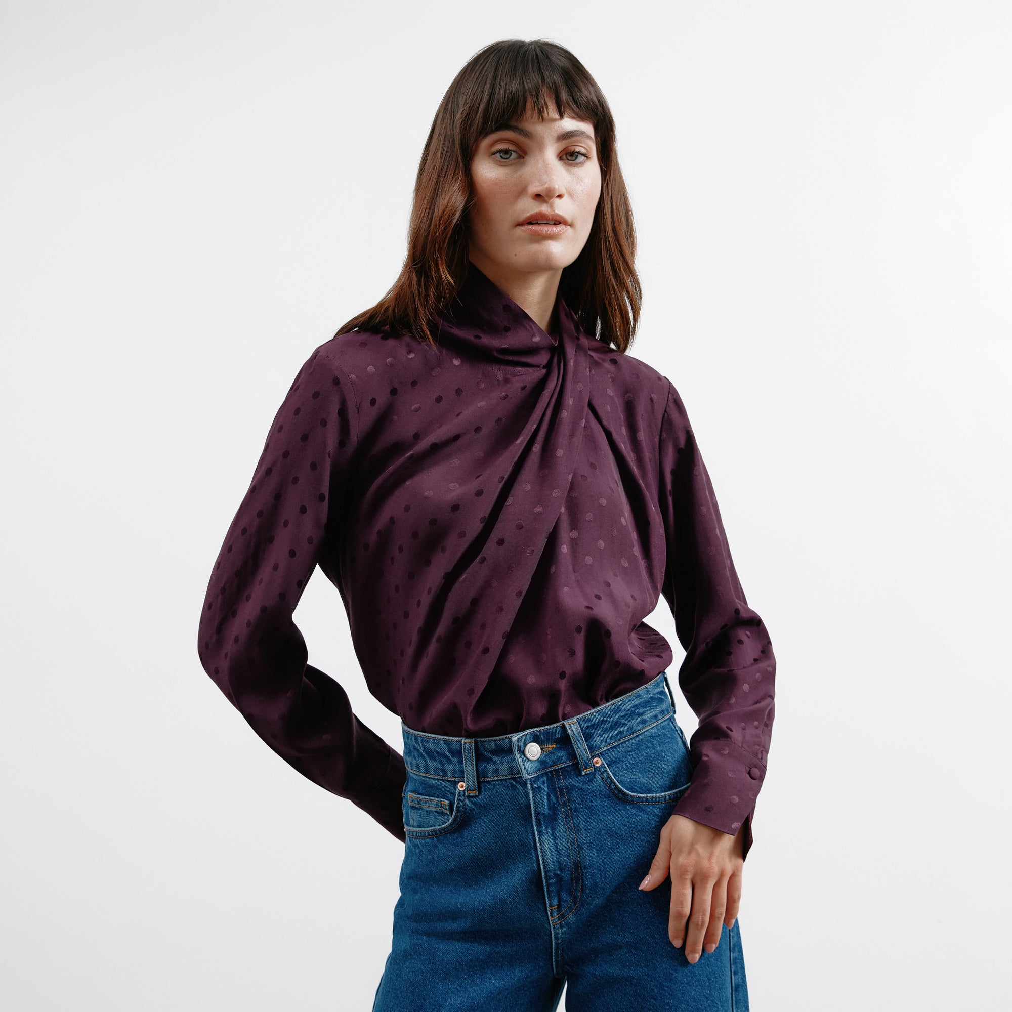 high neck polka dot top