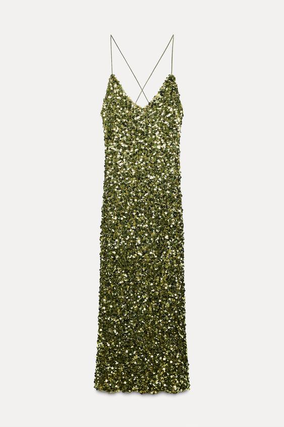 Linen Halter Dress Zara Maxi Dress Green ZARA $119 LIMITED EDITION GOLDEN  SEQUIN SLIP DRESS Holiday