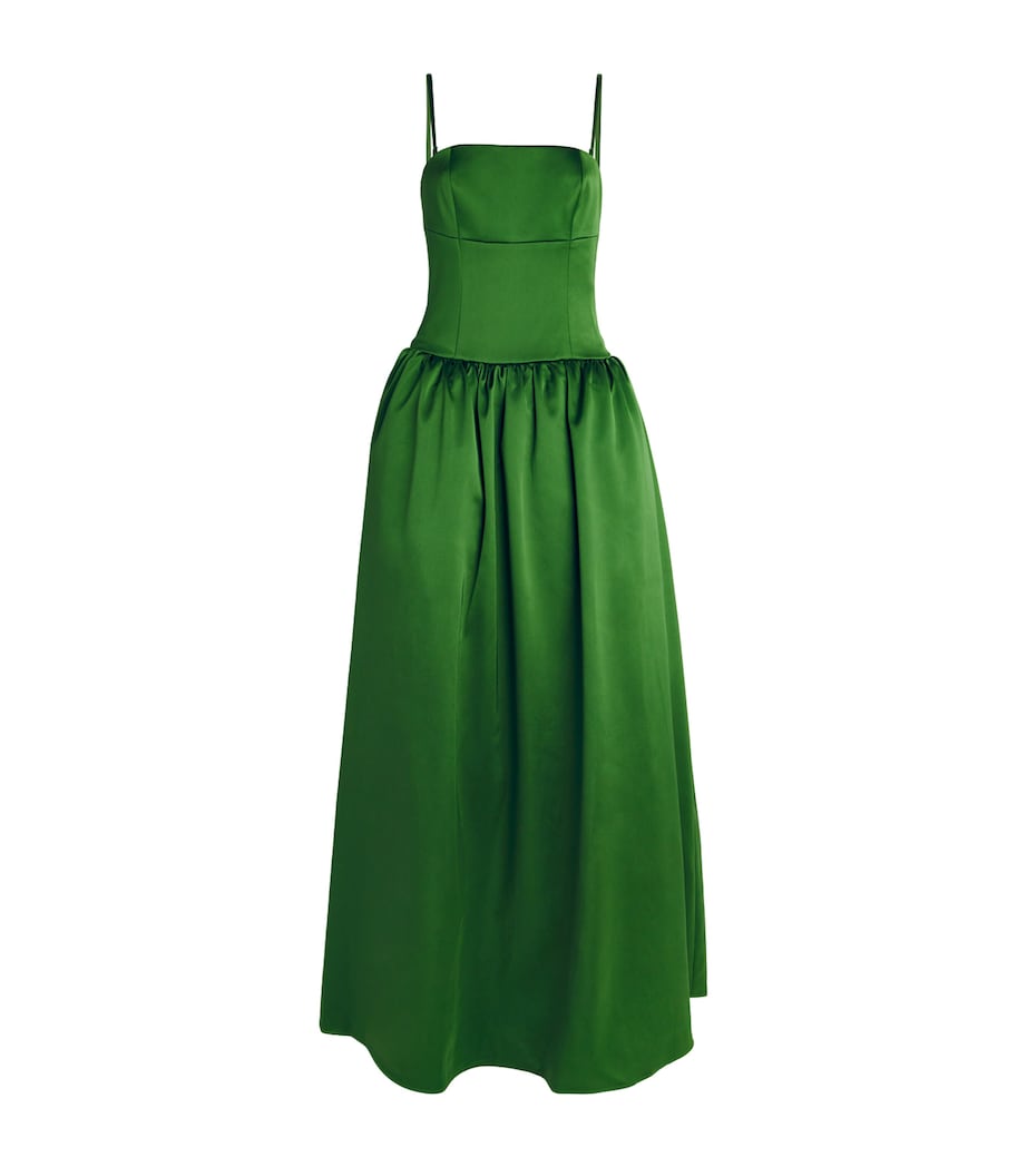 strapless open back dress Long Sleeve V-neck A-line Chiffon Dress in Dark Green