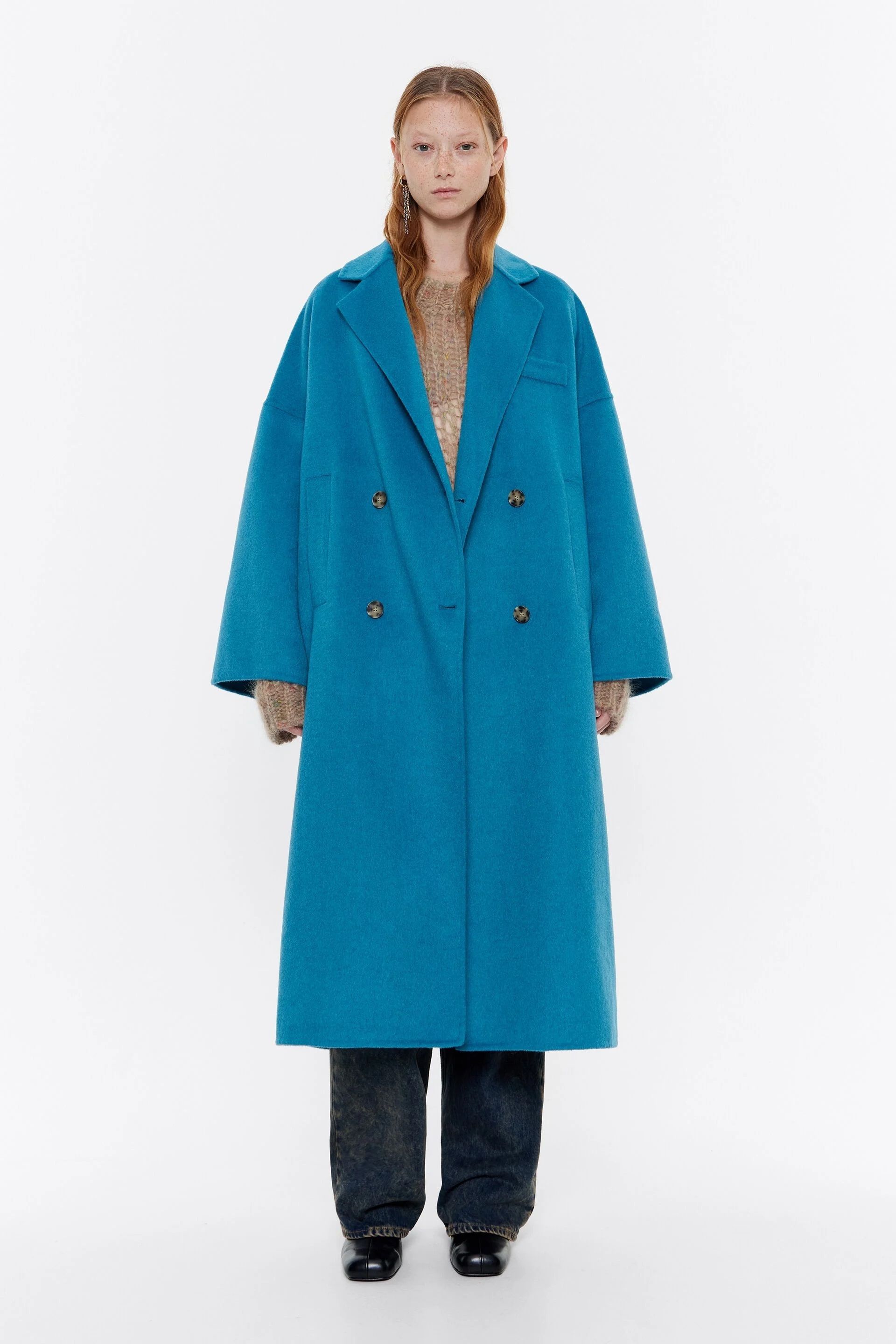 Black Friday Abrigo Azul Zara Oversized Coat Abrigo Oversize Con - Main Image