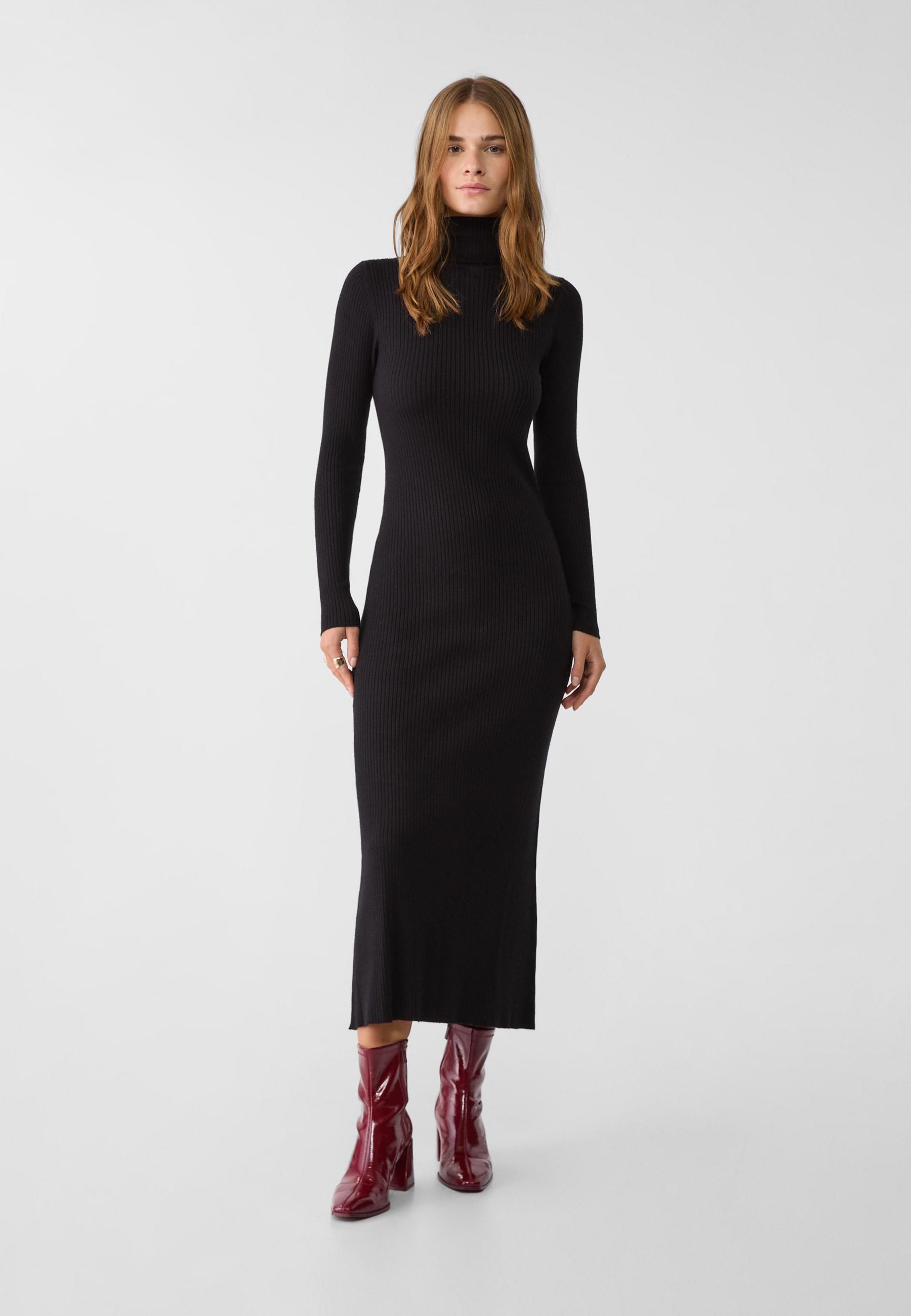 Stradivarius Vestido Midi Canale Negro Vestido Punto Stradivarius