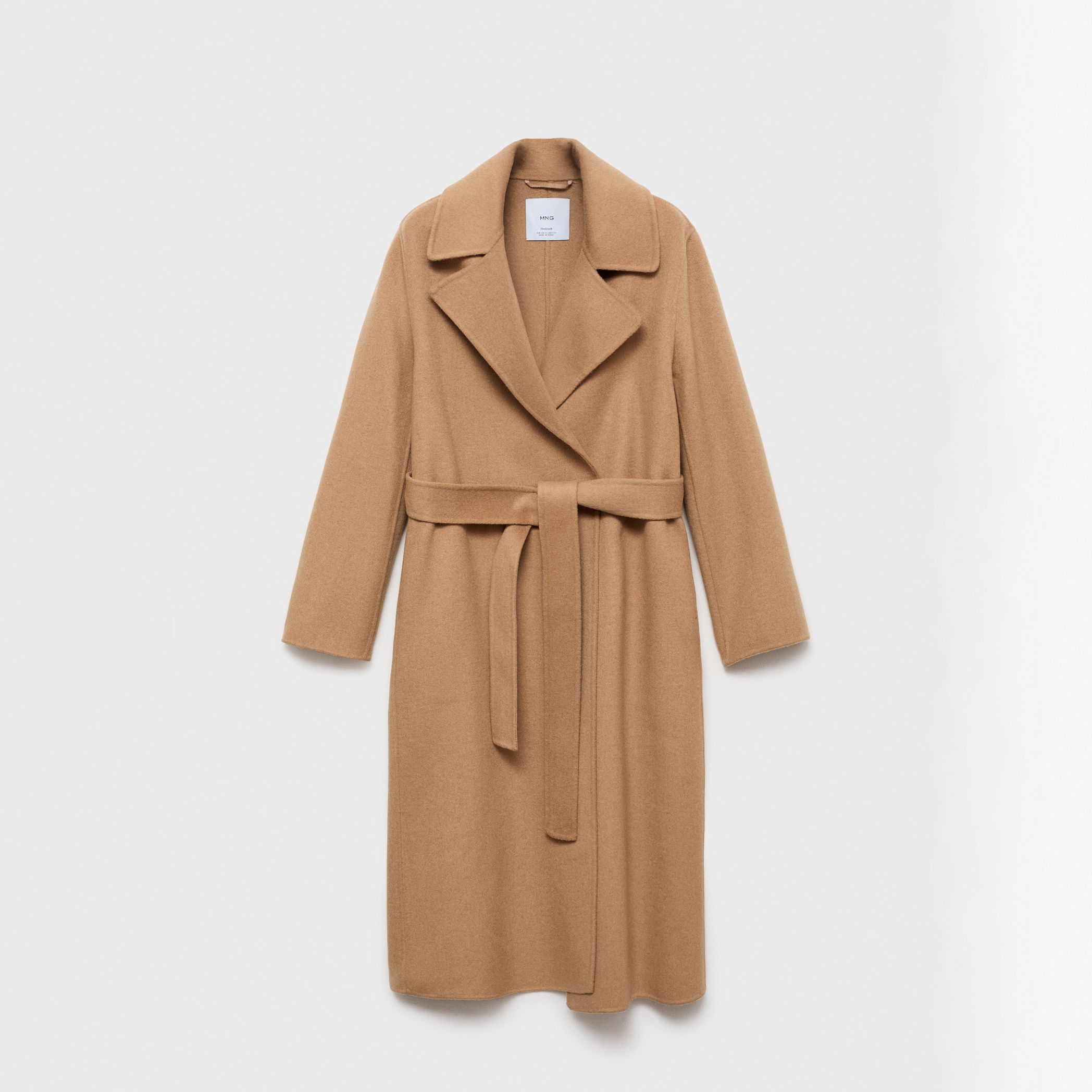 camel belted coat wool