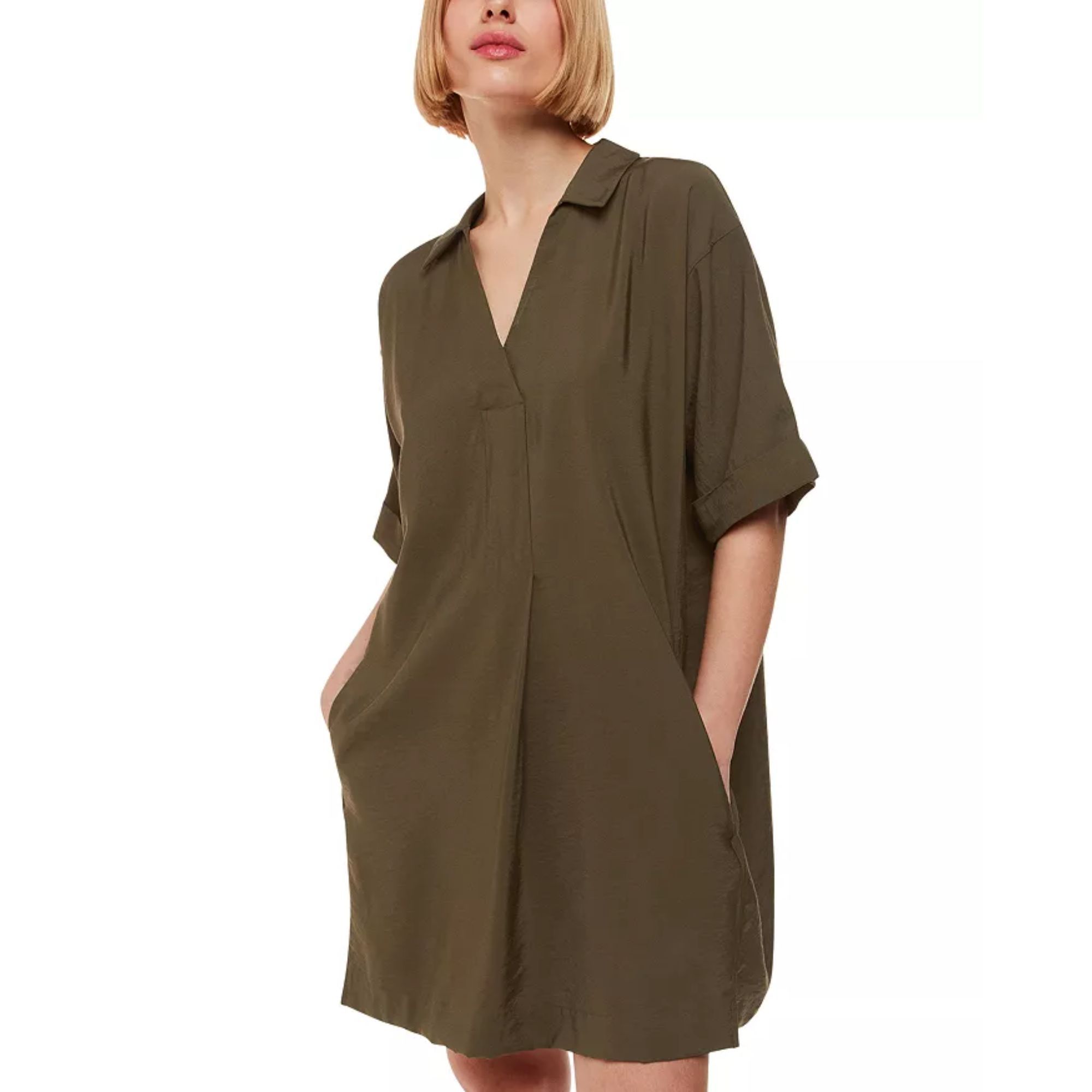 banana republic cruz poplin mini dress Banana Republic Cruz Poplin Mini Dress In Spiced Olive Green worn by Victoria Ratliff (Parker Posey) as seen in The White Lotus (S03E01)