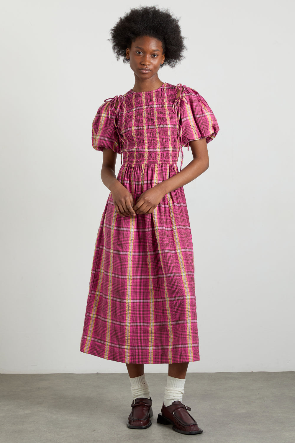 damson madder pink dress damson madder rebecca bow back dress - pink broderie