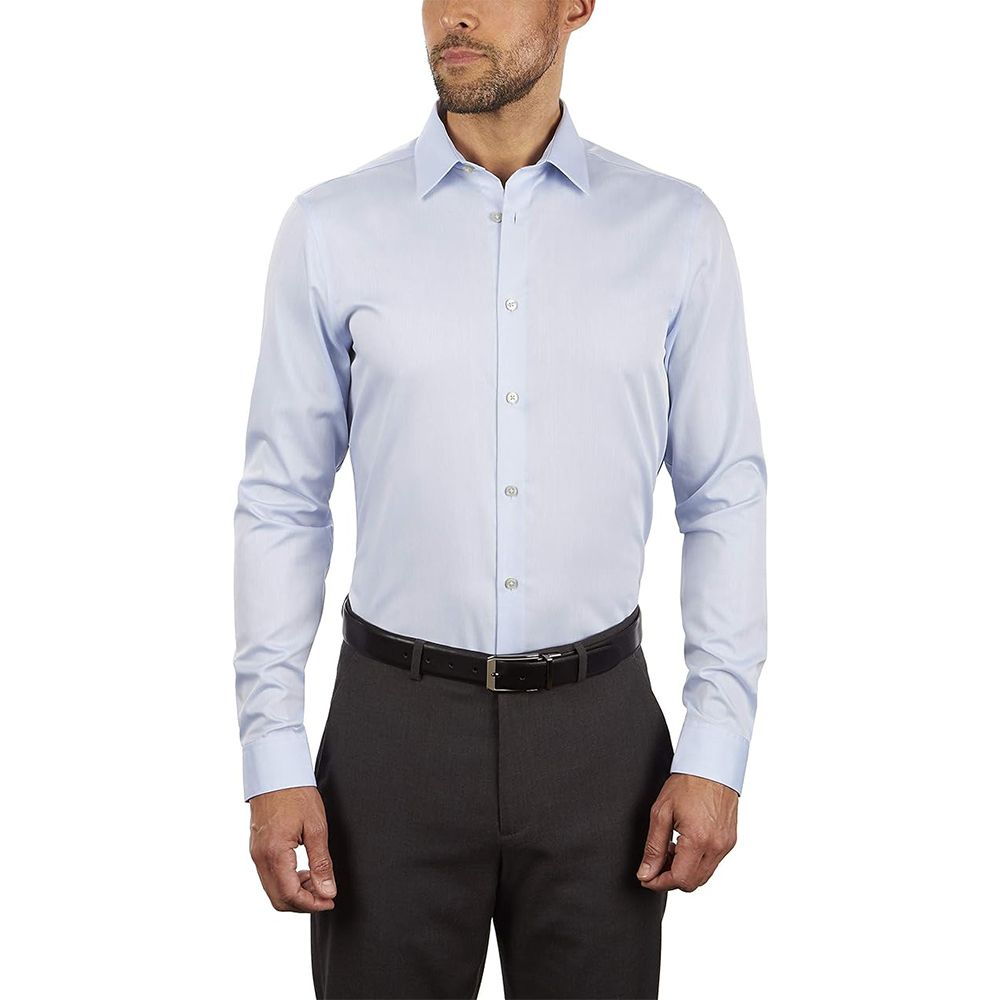 slim fit dress slacks Men's Black Long Sleeve Dress Shirt, Stain Repellent, Wrinkle Resistant main image 1
