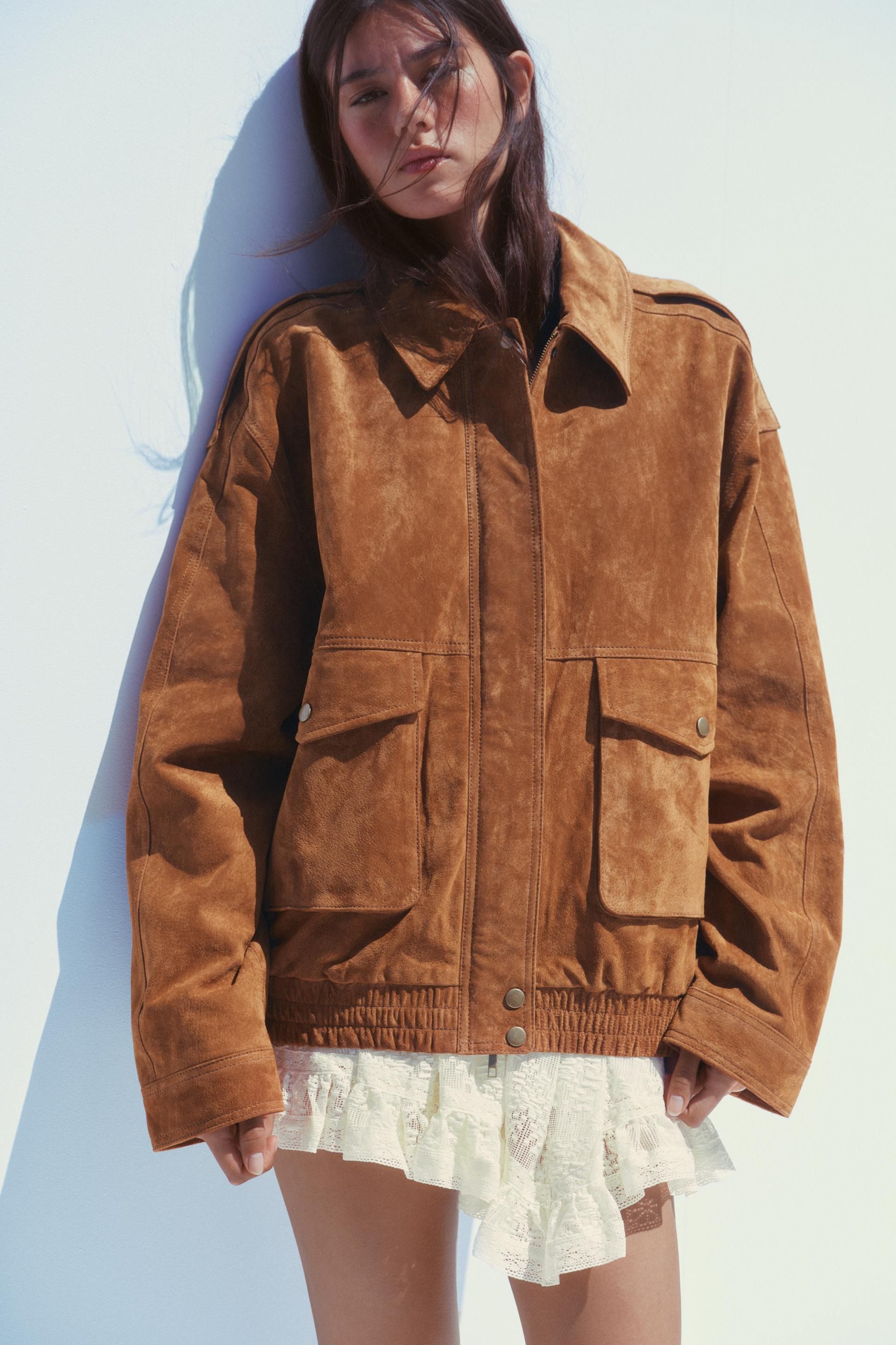 Zara's real suede bomber jacket is back in a gorgeous new colour