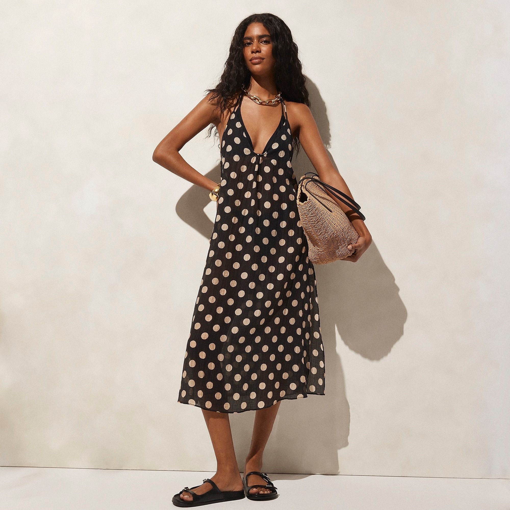 slim fit dress slacks Drop Waist Polka Dot A-Line Mini Dress