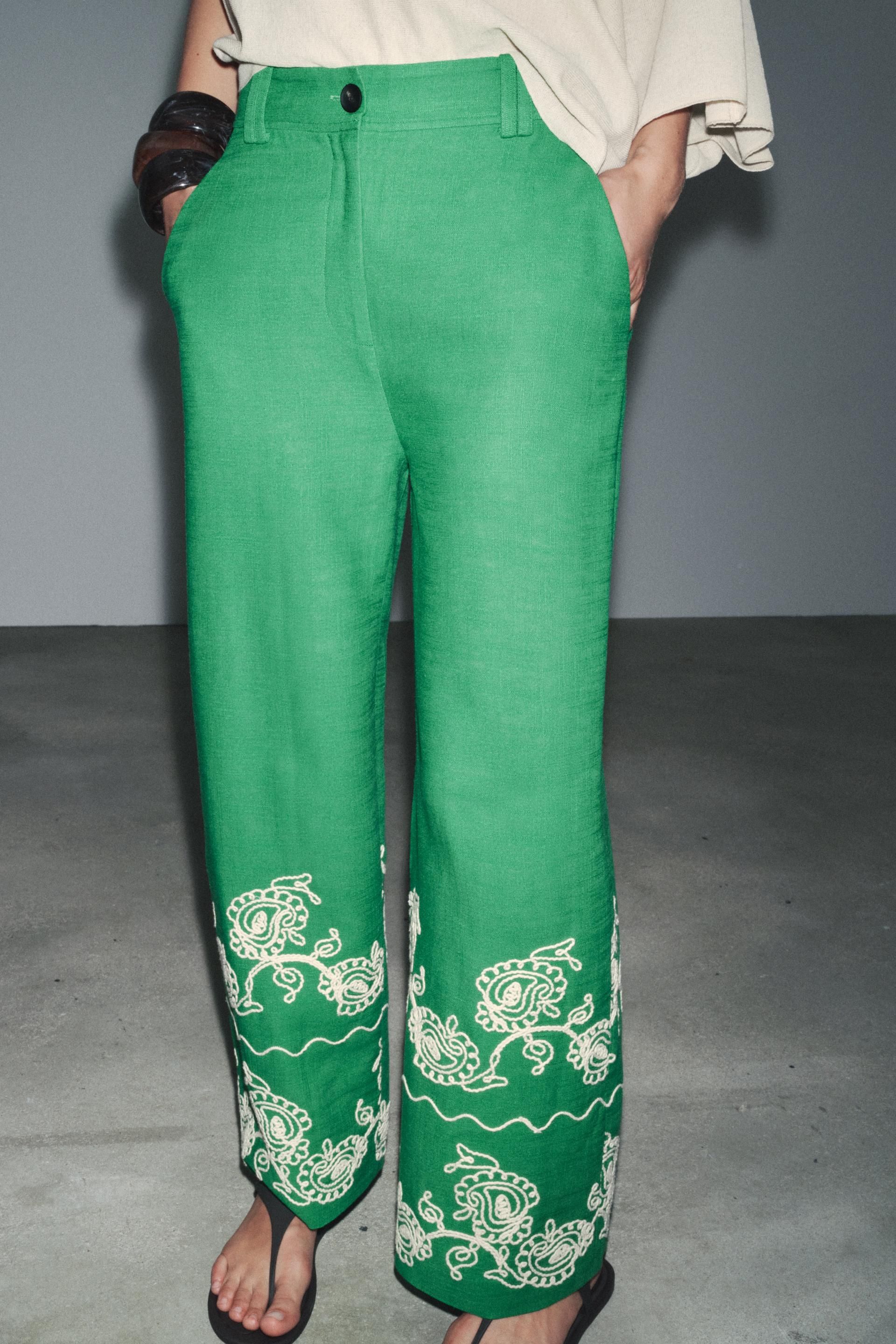 Pantalon Verde Pantalon Terciopelo Zara Mujer Verde Agua Mono
