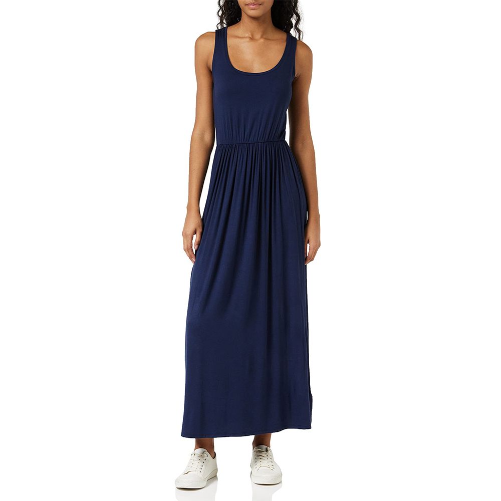 blue floral maxi dress for wedding ZAPAKA Women Blue Floral Bridesmaid Dress with Slit A-Line Spaghetti Straps Long Wedding Party Dress, Blue / US14
