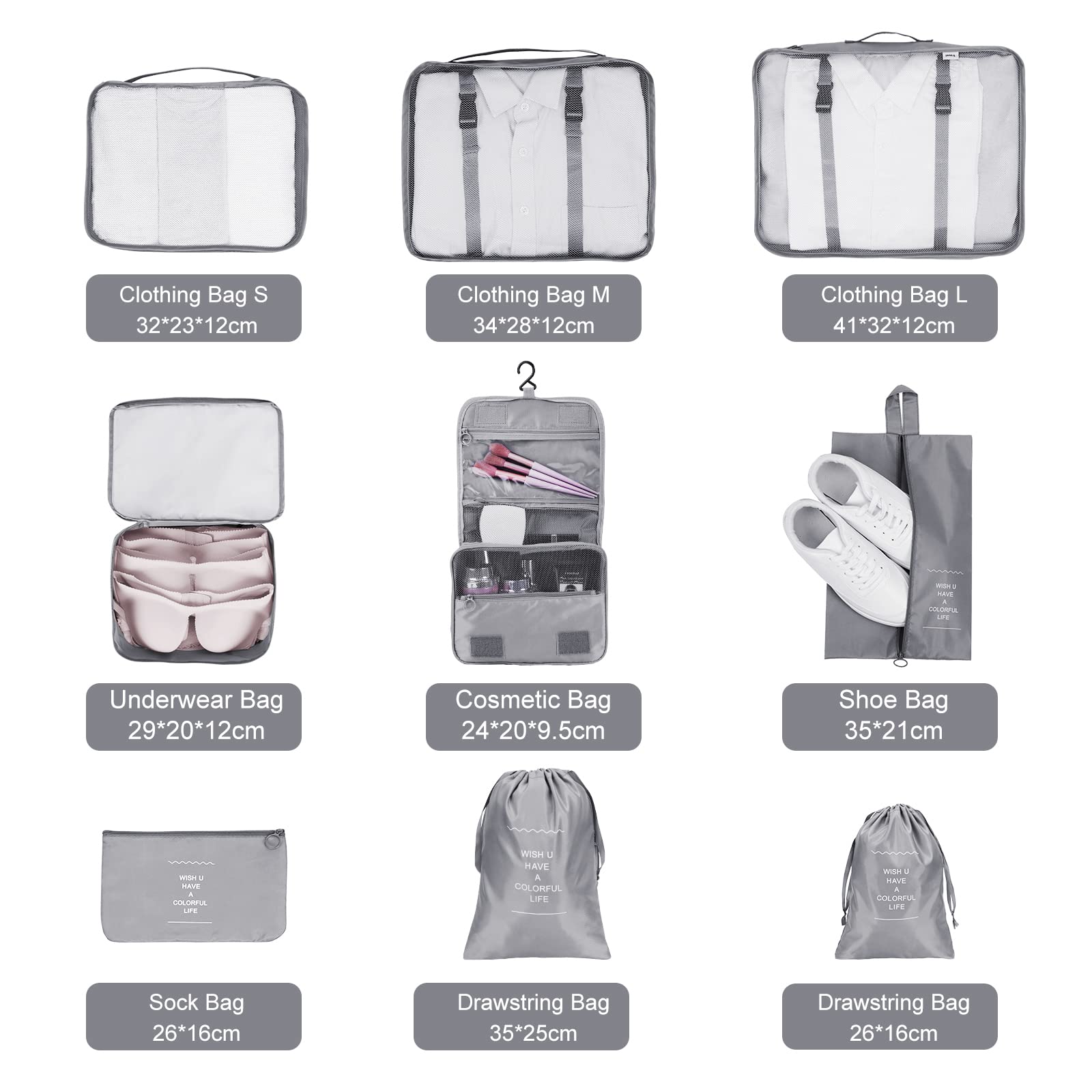 Cubi Impacco Viaggio Set 8 In 1 Organizer Valigia LOVICVKEM
