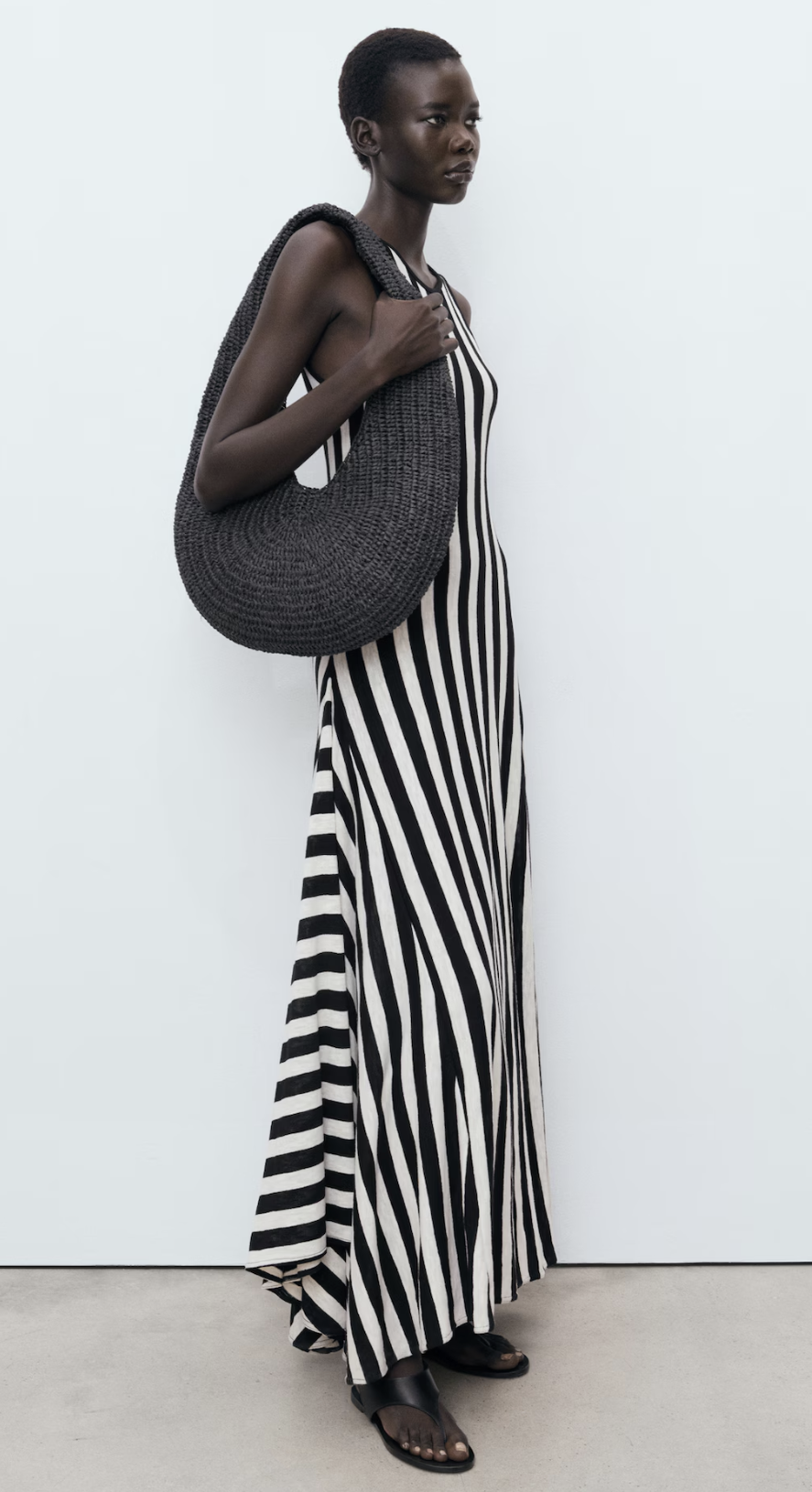 Mango Vestido Largo Rayas Y Lunares En París Vestido Blanco Negro - Main Image