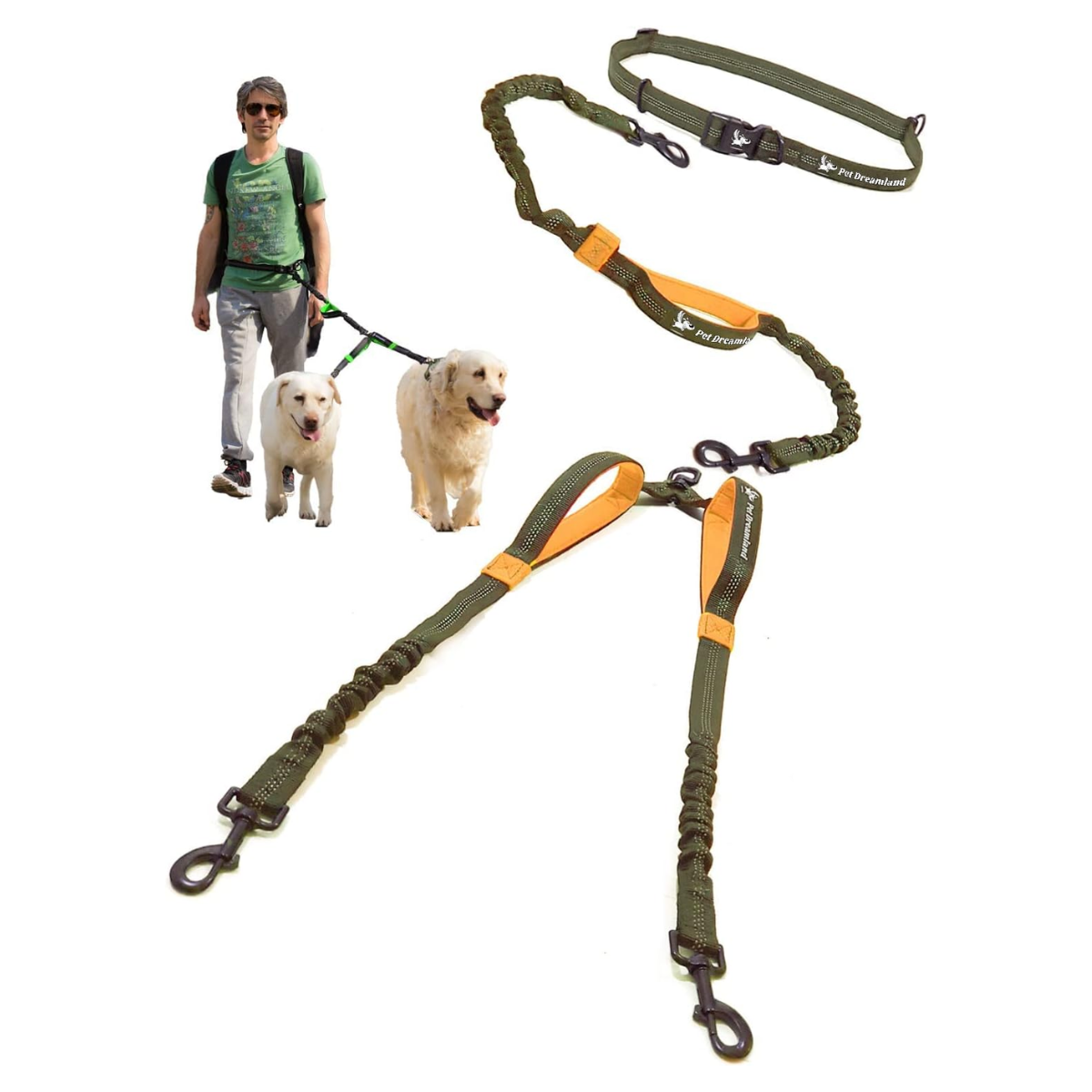 Guinzaglio Per Cani Con Cintura In Vita - Mani Libere, Elastico, Riflettente, Per Jogging E Camminate - Foto 5