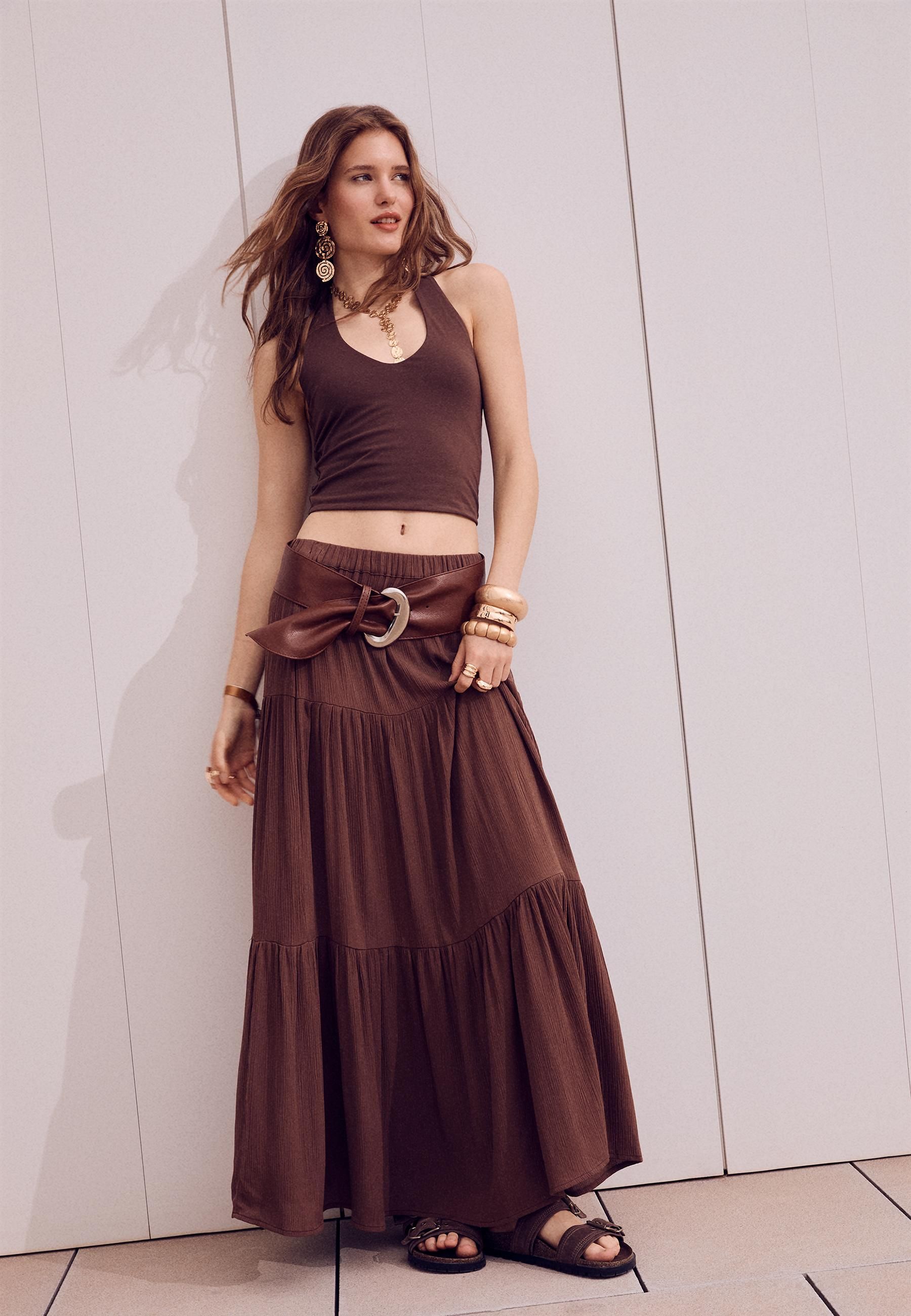 Moda Falda Pareo Efecto Piel Stradivarius Falda Pantalón Zara