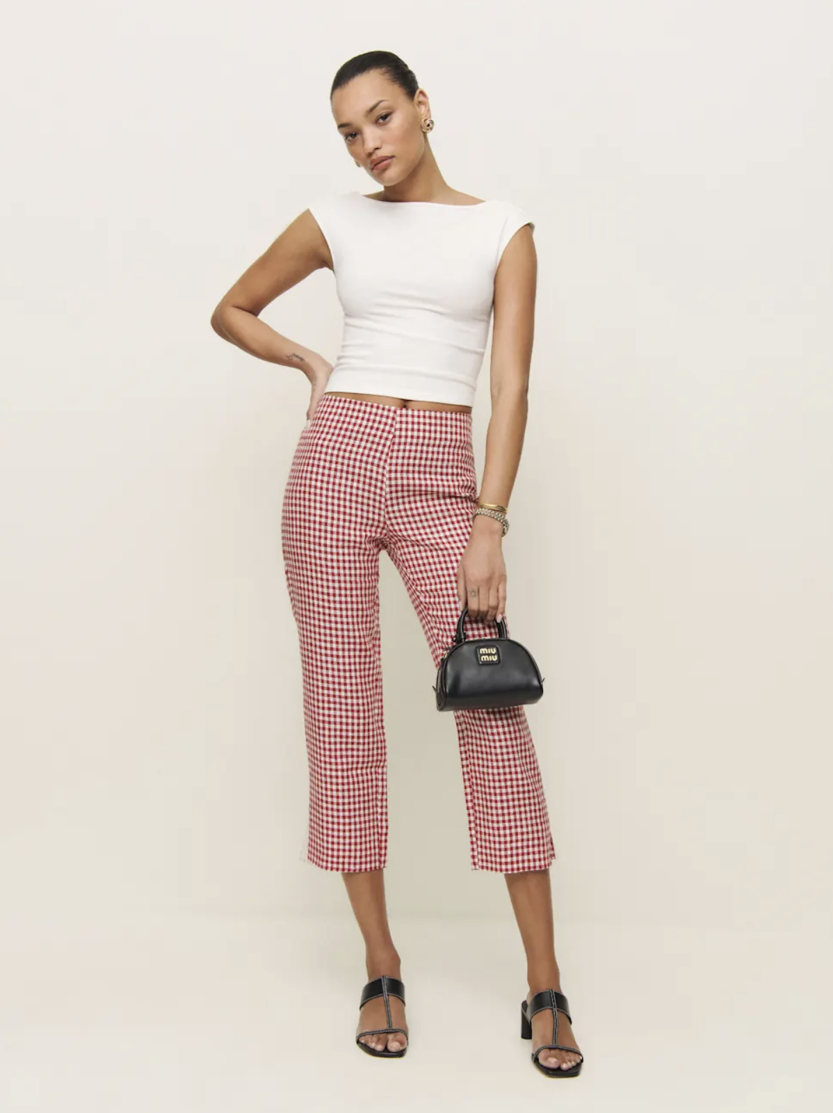 Bella Hadid's Exact Gingham Capris $32 Halter Top