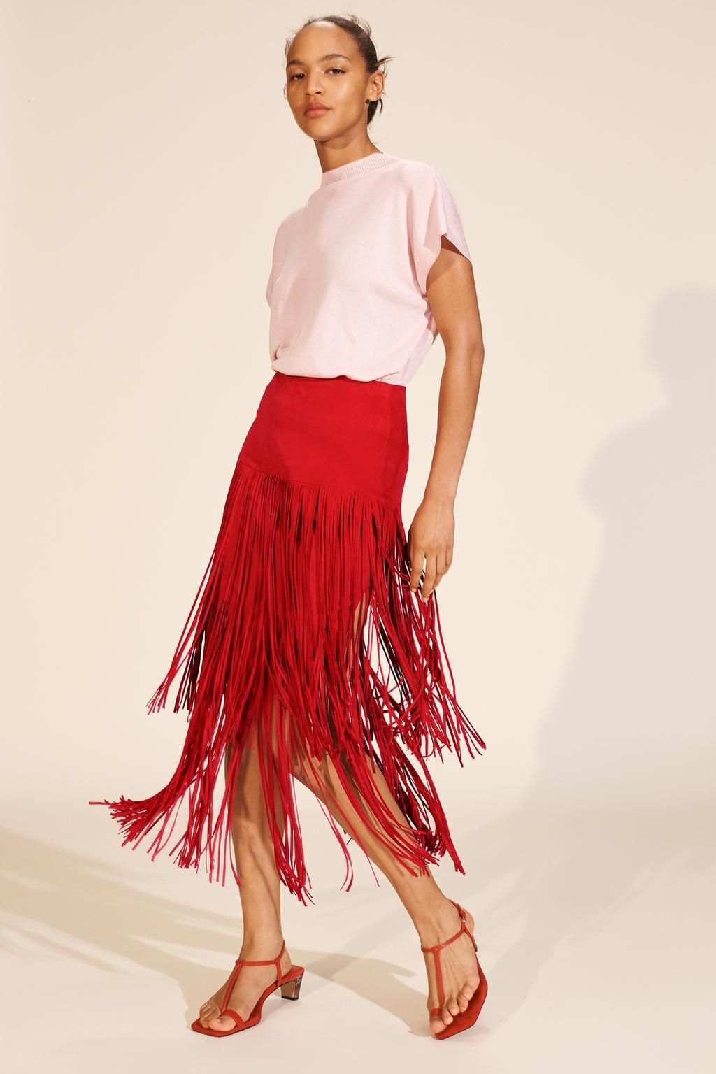 falda midi falda flecos stradivarius