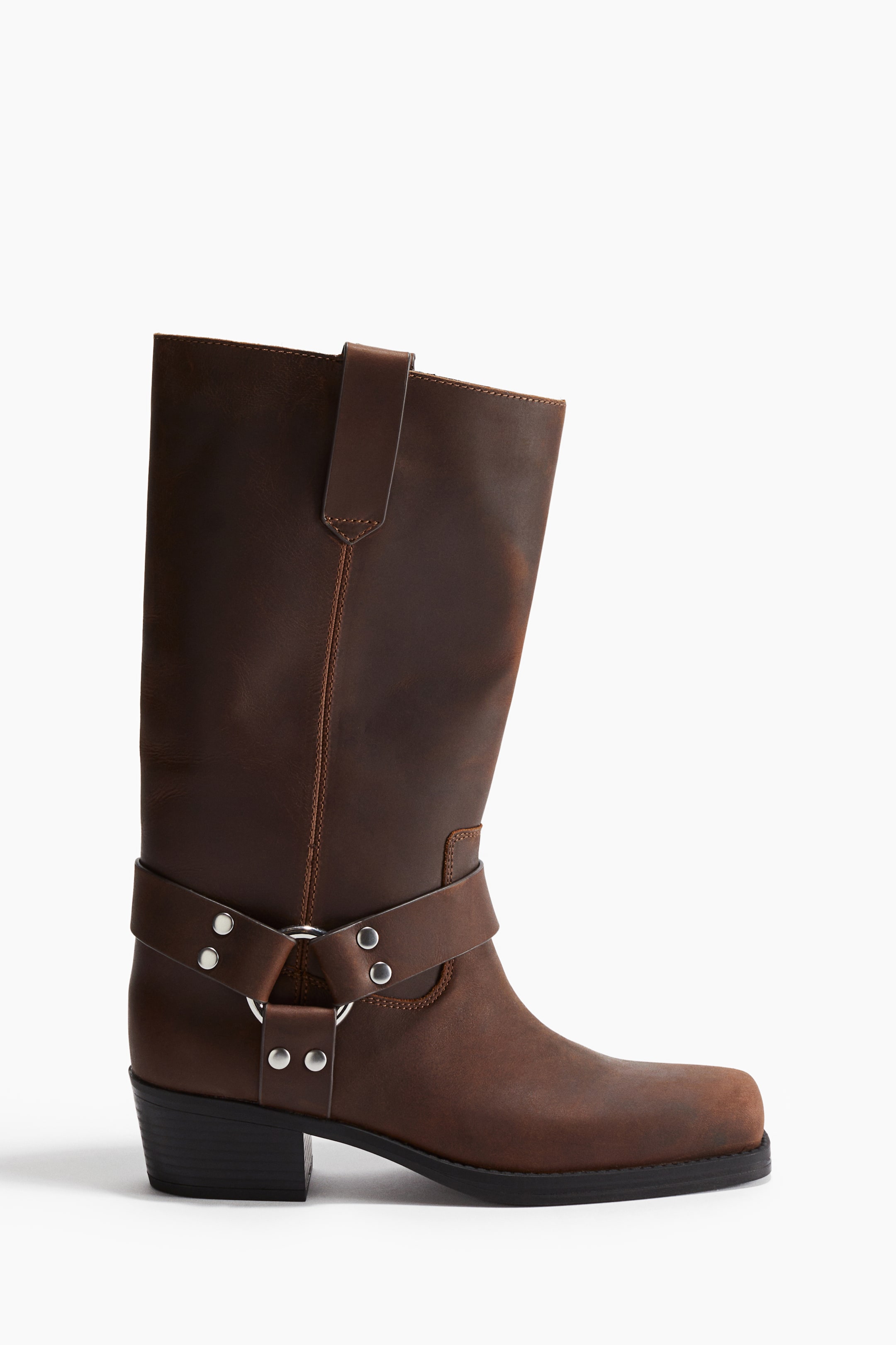 OSSTONE Chukka Stivali Cowboy Biker In Pelle Scivolare Su Punta Quadrata Lunghezza Di Vitello Tacco 1020158