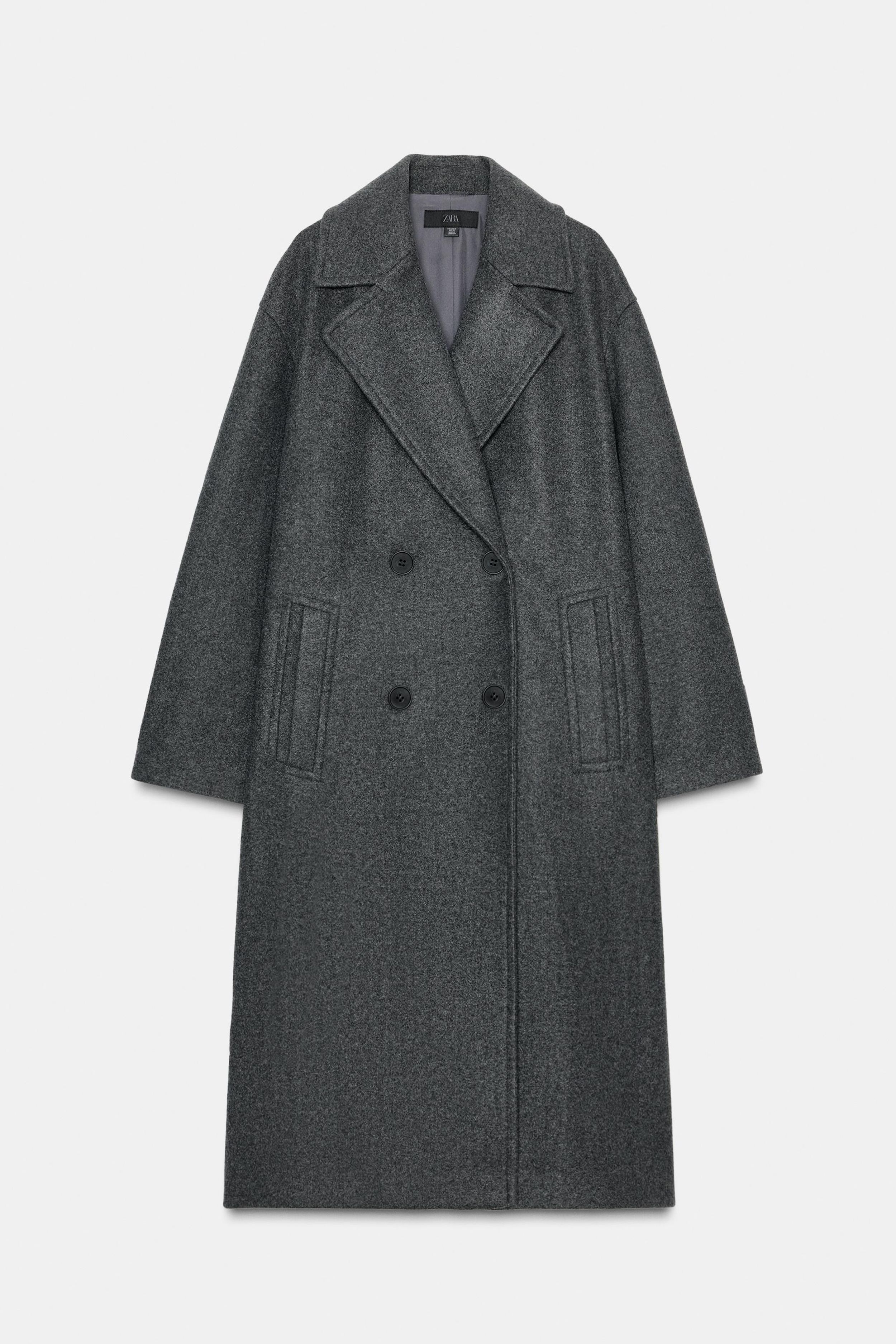 Grey Zara Oversize Wool Blend Coat ZW COLLECTION OVERSIZE WOOL