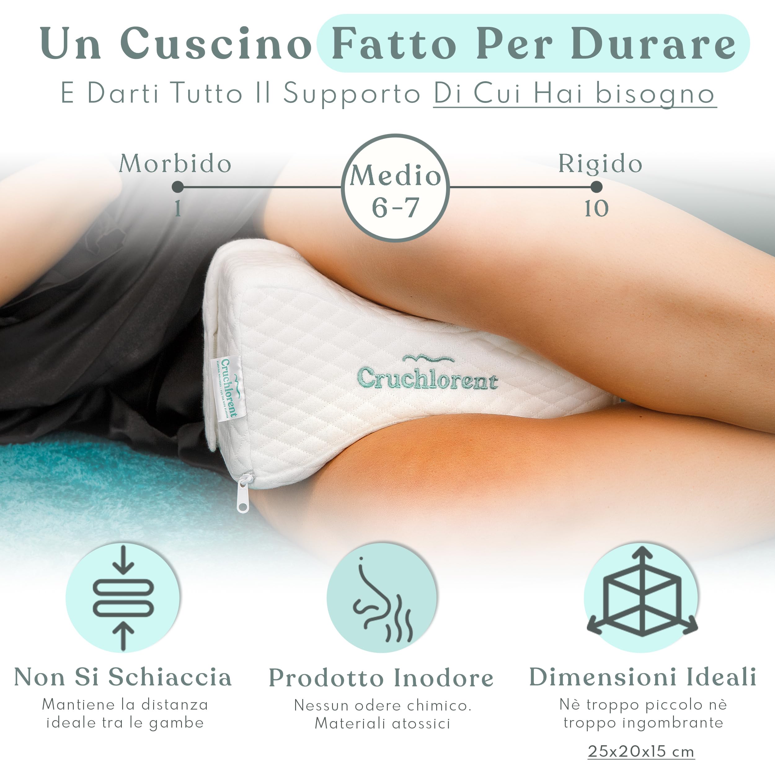 Cuscino Per Gambe E Ginocchia In Memory Foam Al Carbonio | Per Dormire Su Un Fianco Senza Dolori | Traspirante E Lavabile - 3
