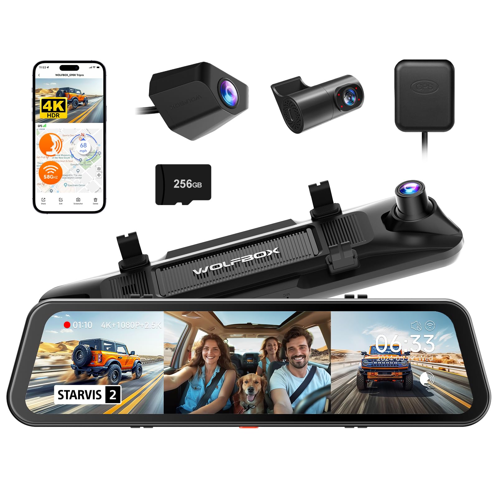 WOLFBOX G900 ミラー型4K＋2.5K 前後カメラ ドライブレコーダー This Mirror-Mounted Dash Cam Is $100 Off Now for Black Friday