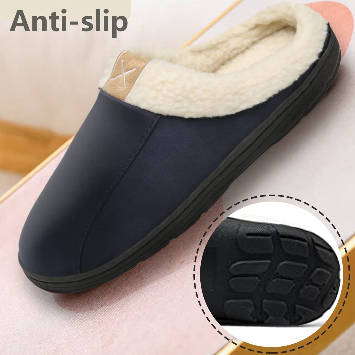 Vanuba Peppin - Pantofole da Uomo Artigianali, in Pelle Naturale, 100% Lana di Pecora, Scarpe da Casa Calde e Confortevoli (40 EU, Beige