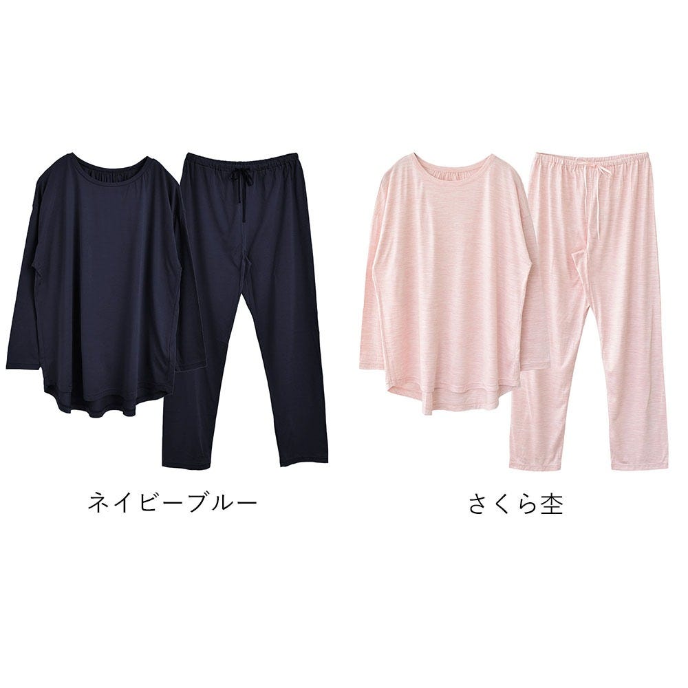 シルクパジャマ ネイビー&シャンパンピンク　絹100% XL 上下セット 美肌に導くシルクパジャマ】シルクパジャマ レディース シルク100