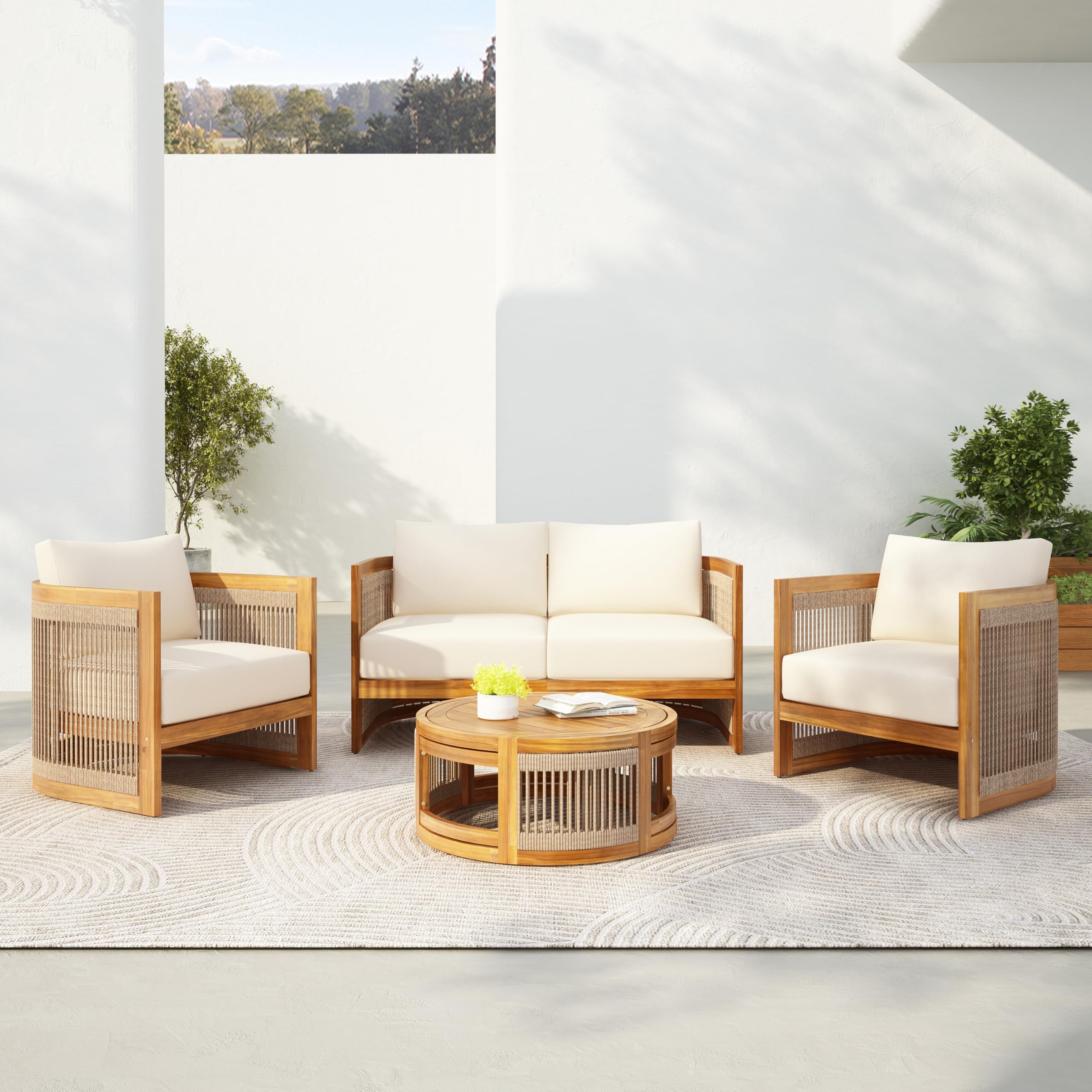 Flamaker Outdoor Loveseat - All Weather Wicker Conversation Bench With Storage & Cushions (Black)