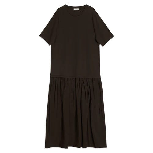 dark brown shirt dress Mikaila Asymmetric Shirt Dress / Dark Chocolate | MESHKI main image 1