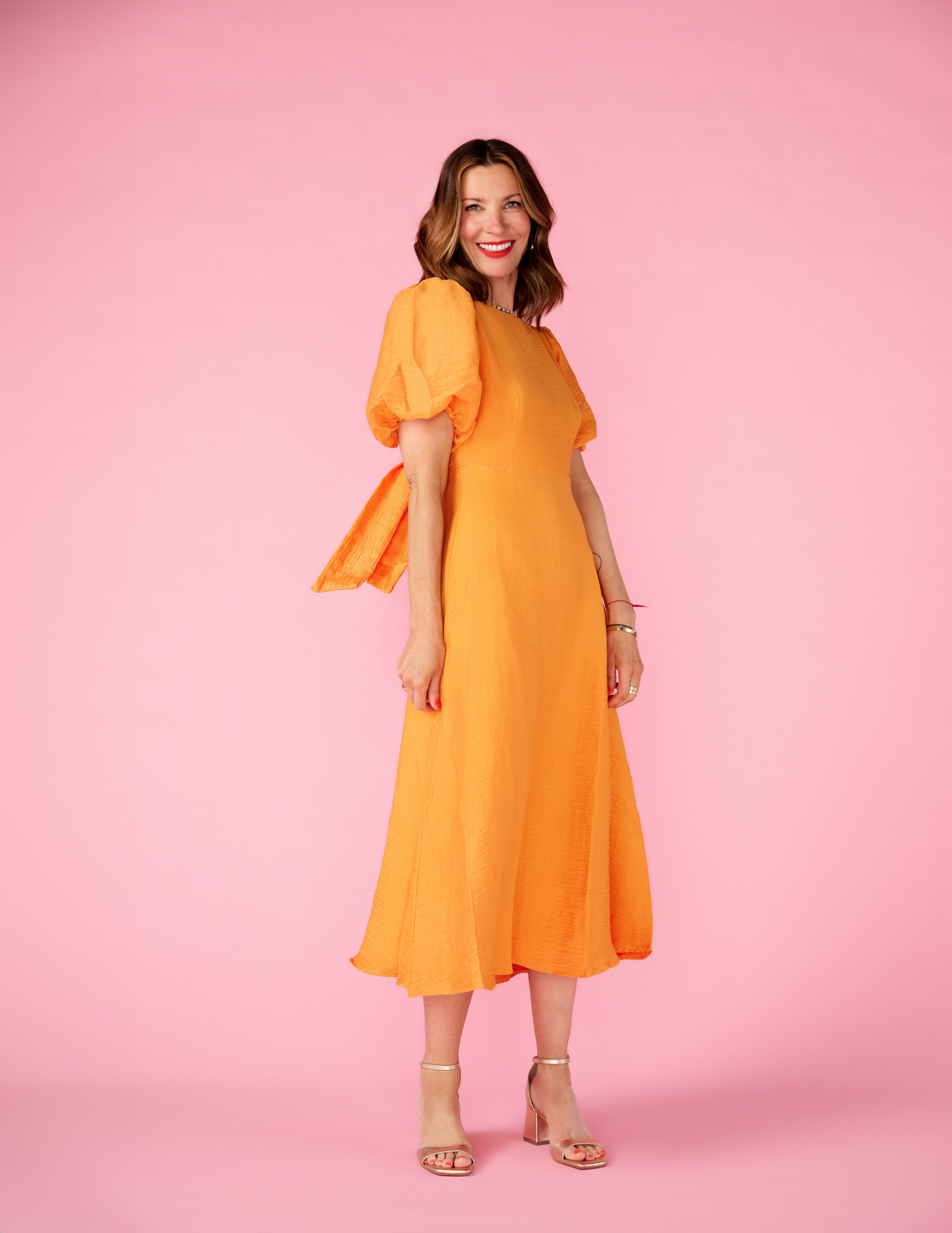 strapless open back dress PINK AND ORANGE OMBRE MIDI DRESS WITH DRAPED SKIRT – Arelia's Dream main image 1