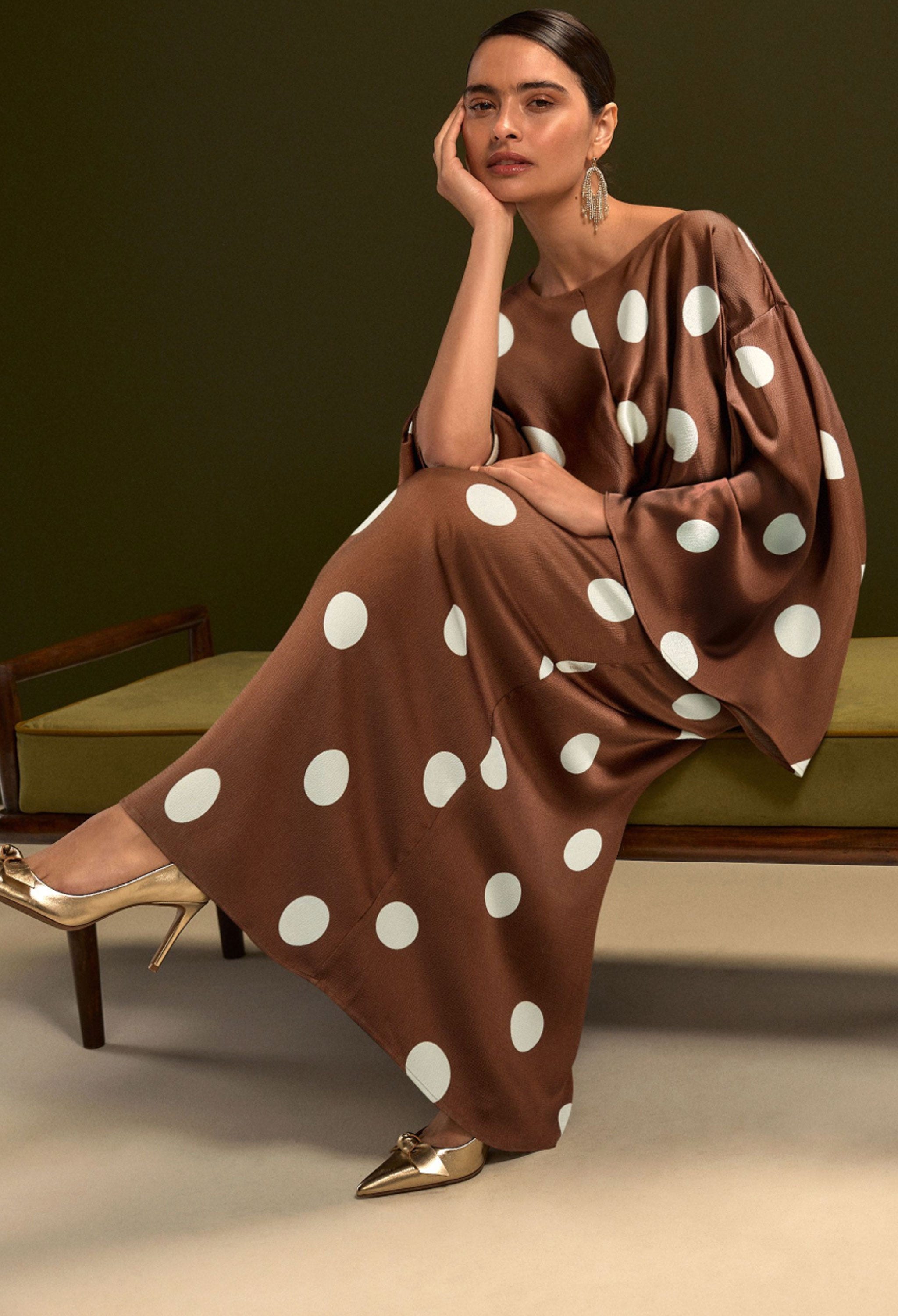 princess polly baby blue dress Free People raylon midi dress in brown polka dots main image 0