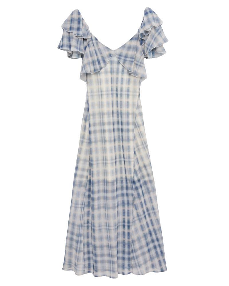 dutch ruched checked midi dress by paper london PAPER London Plaid Print Midi Length Dress - Blue Dresses, Clothing -  WPAPE21356