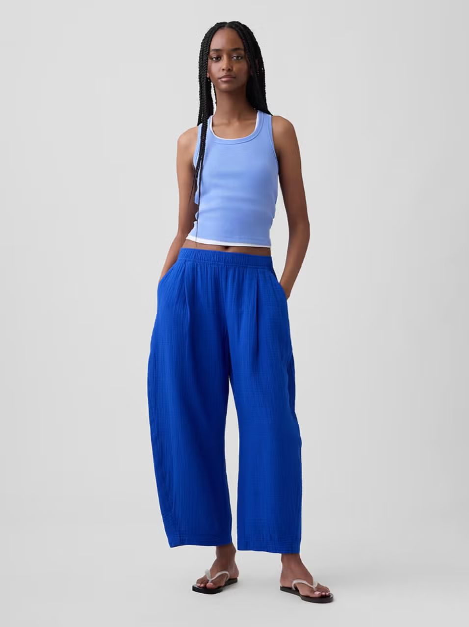 cobalt blue cigarette trousers VTG 90s Fiorucci Womens Yves Vinyl Pants 26 Made In Italy cropped to hit at ankle Made from 97% cotton Cobalt Blue Trousers Are the