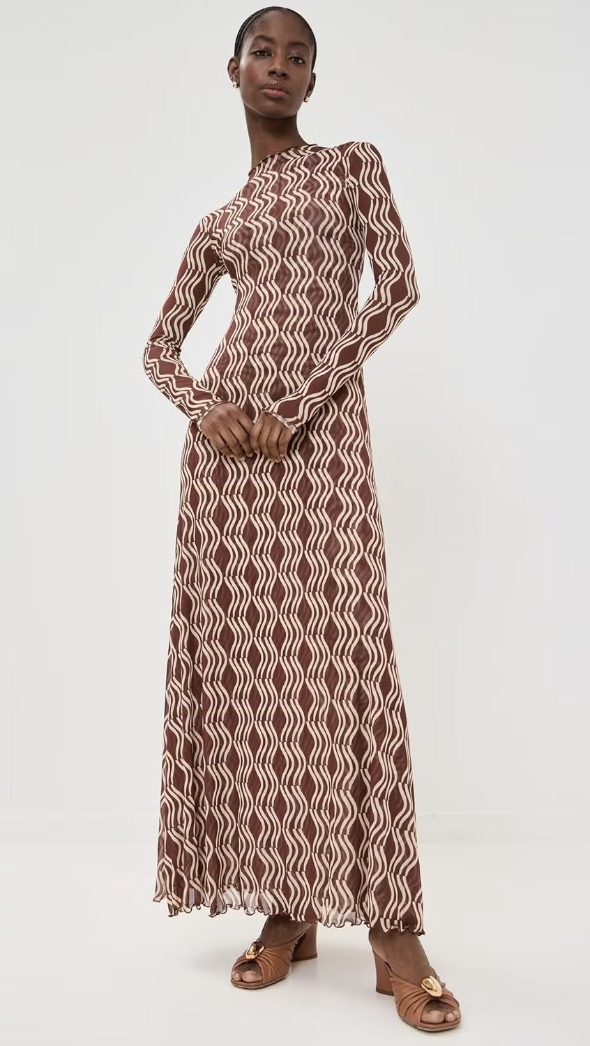 knee length dresses for ladies Spring Temperament Black Maxi Dress and Elegant High Neck Long Sleeve Dress with Floral Accent (MA220), Black / XXL
