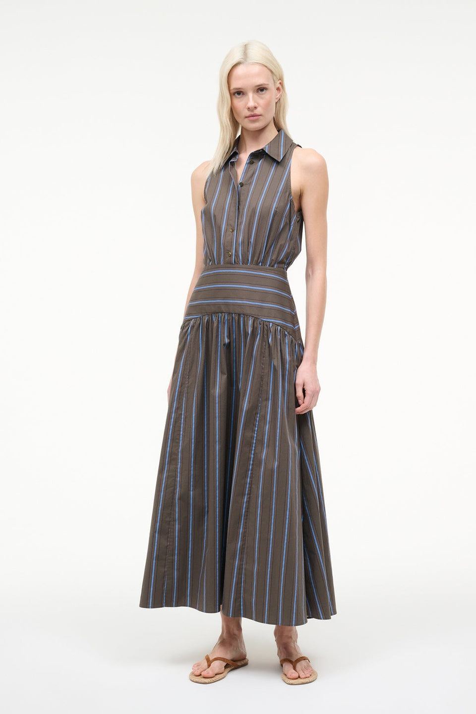 zara striped dress with pleats ASYMMETRIC STRIPED MIDI DRESS - Multicolored
